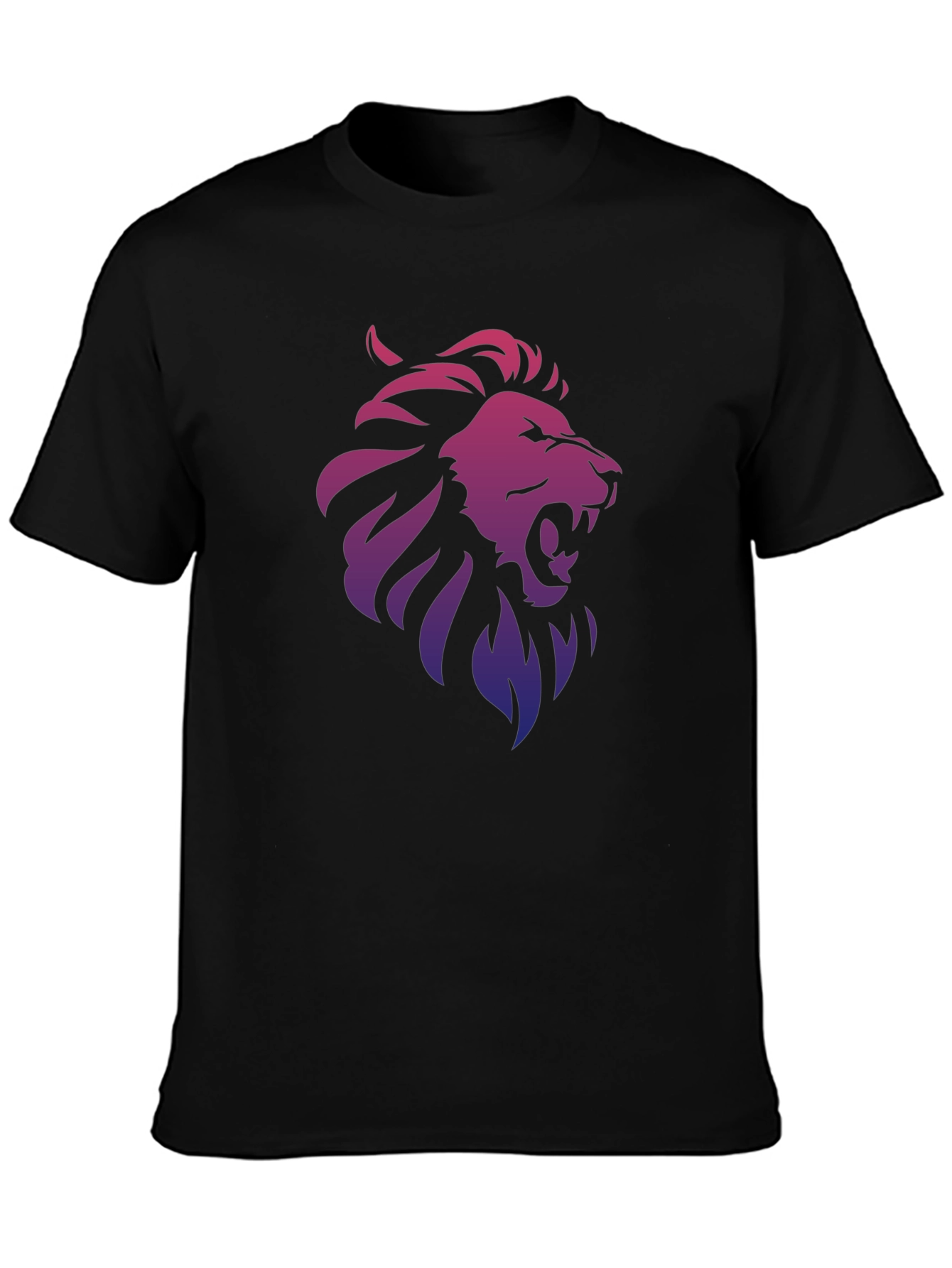 Lion Gradient Graphic Print Black T-Shirt
