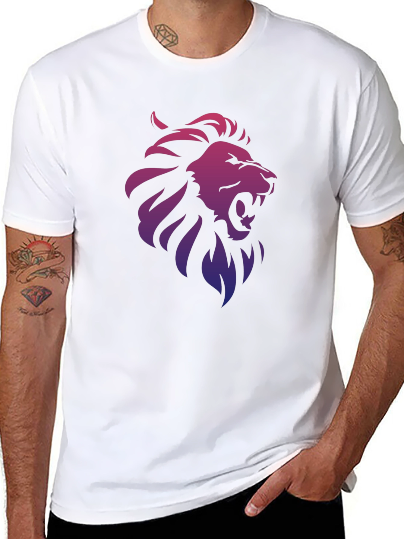 Lion Gradient Graphic Print Black T-Shirt