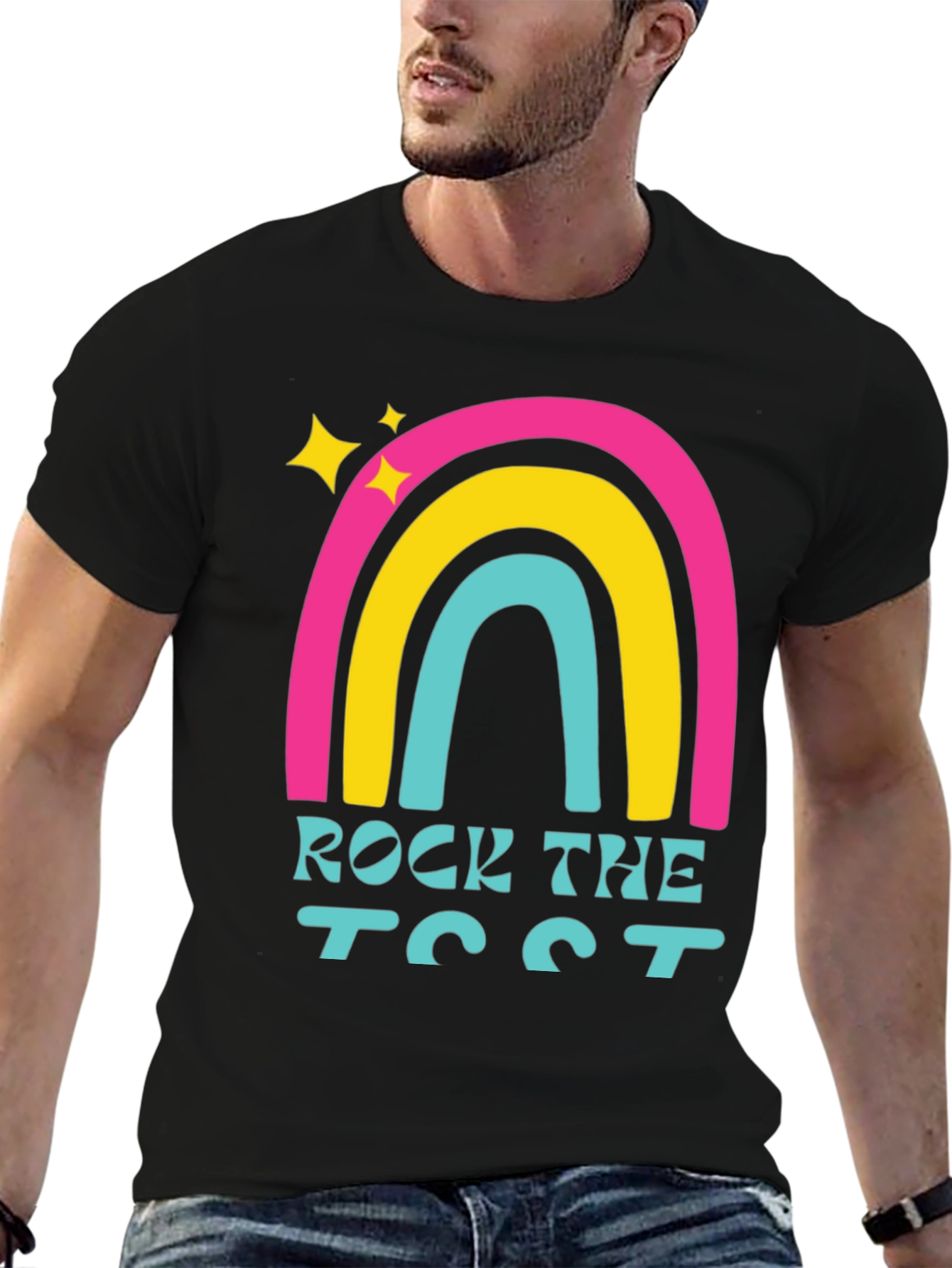 Rock the Test T-Shirt Retro Rainbow Design