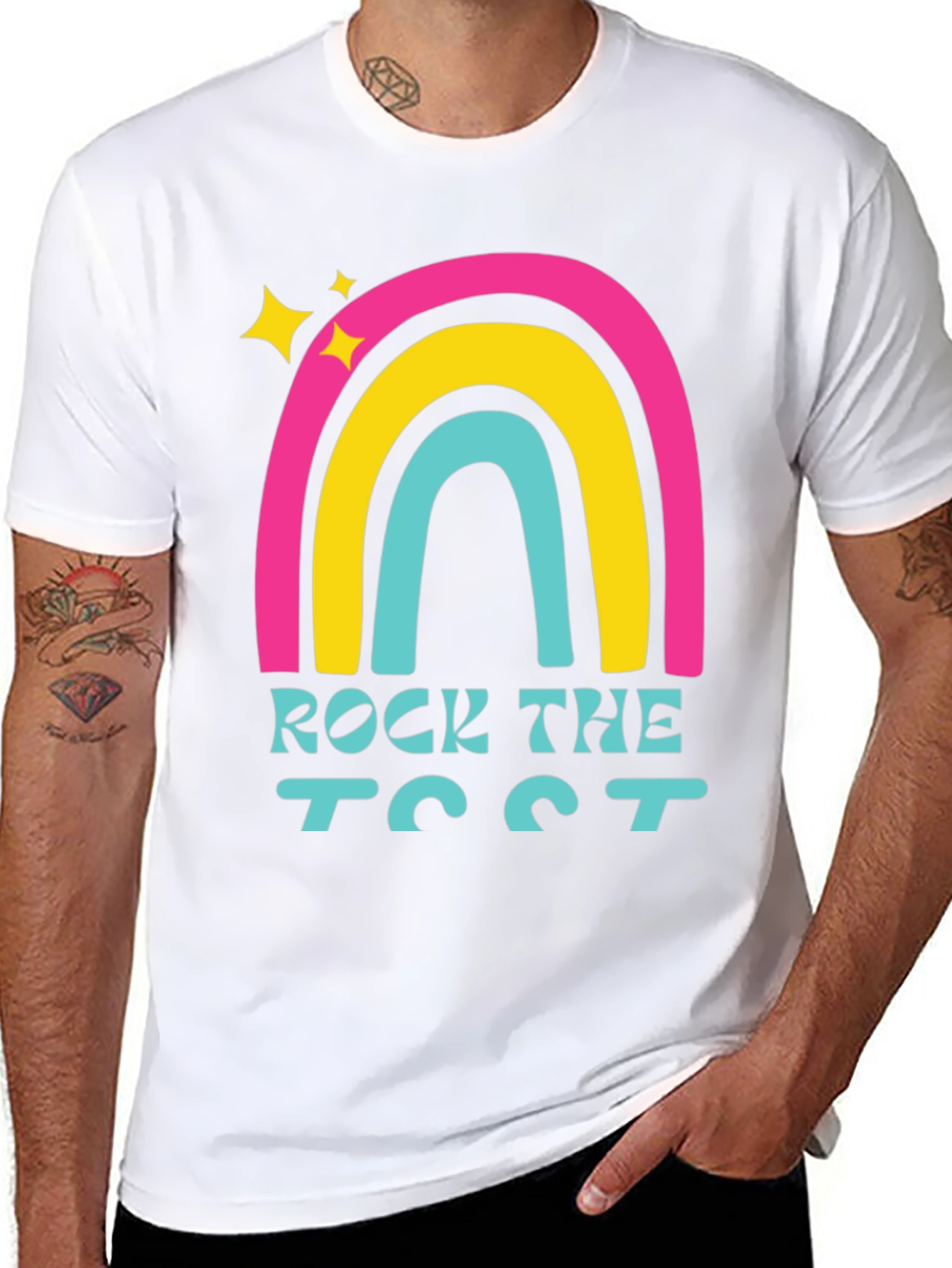 Rock the Test T-Shirt Retro Rainbow Design