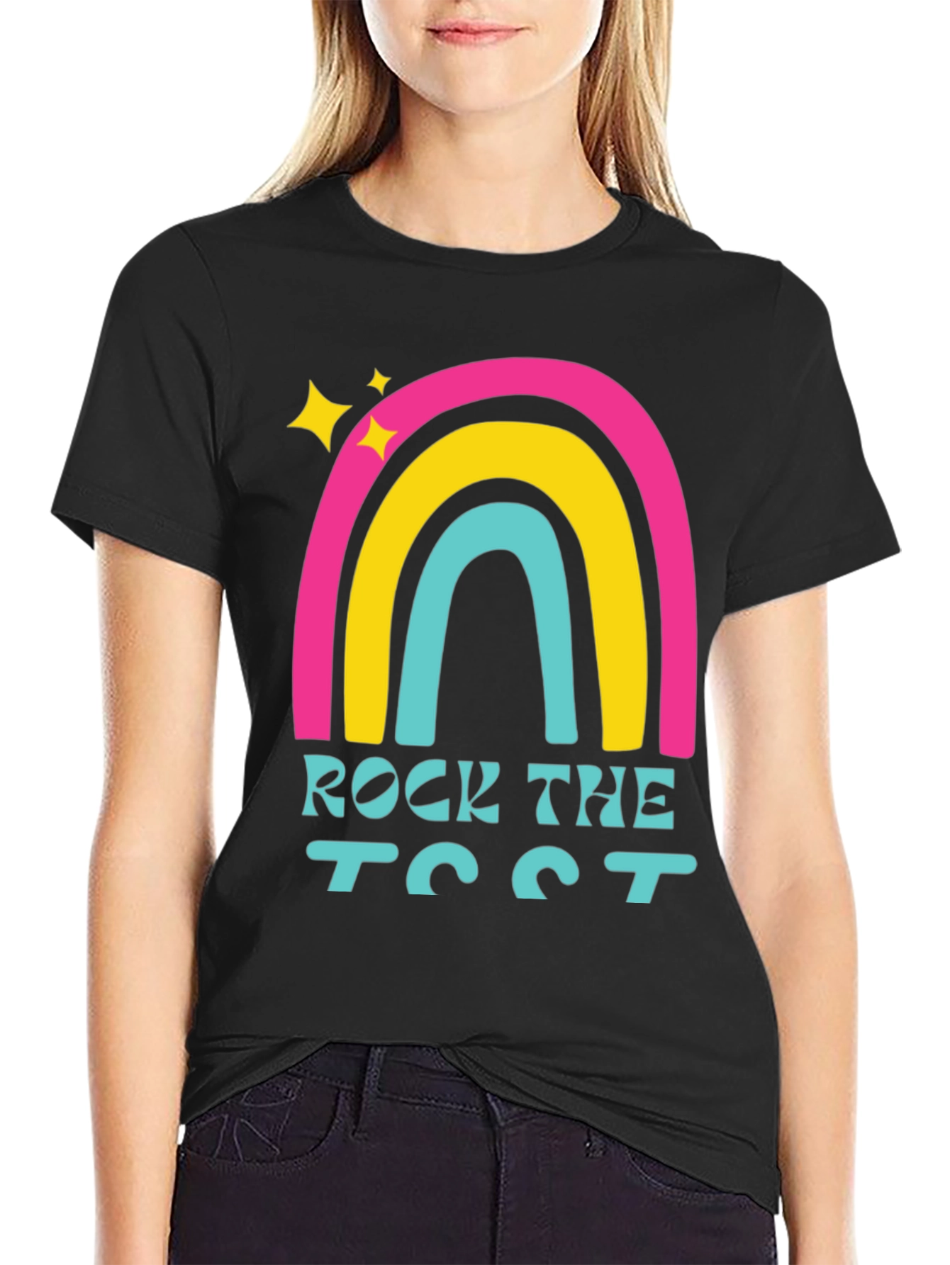 Rock the Test T-Shirt Retro Rainbow Design