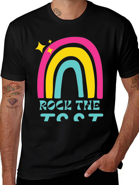 Rock the Test T-Shirt Retro Rainbow Design