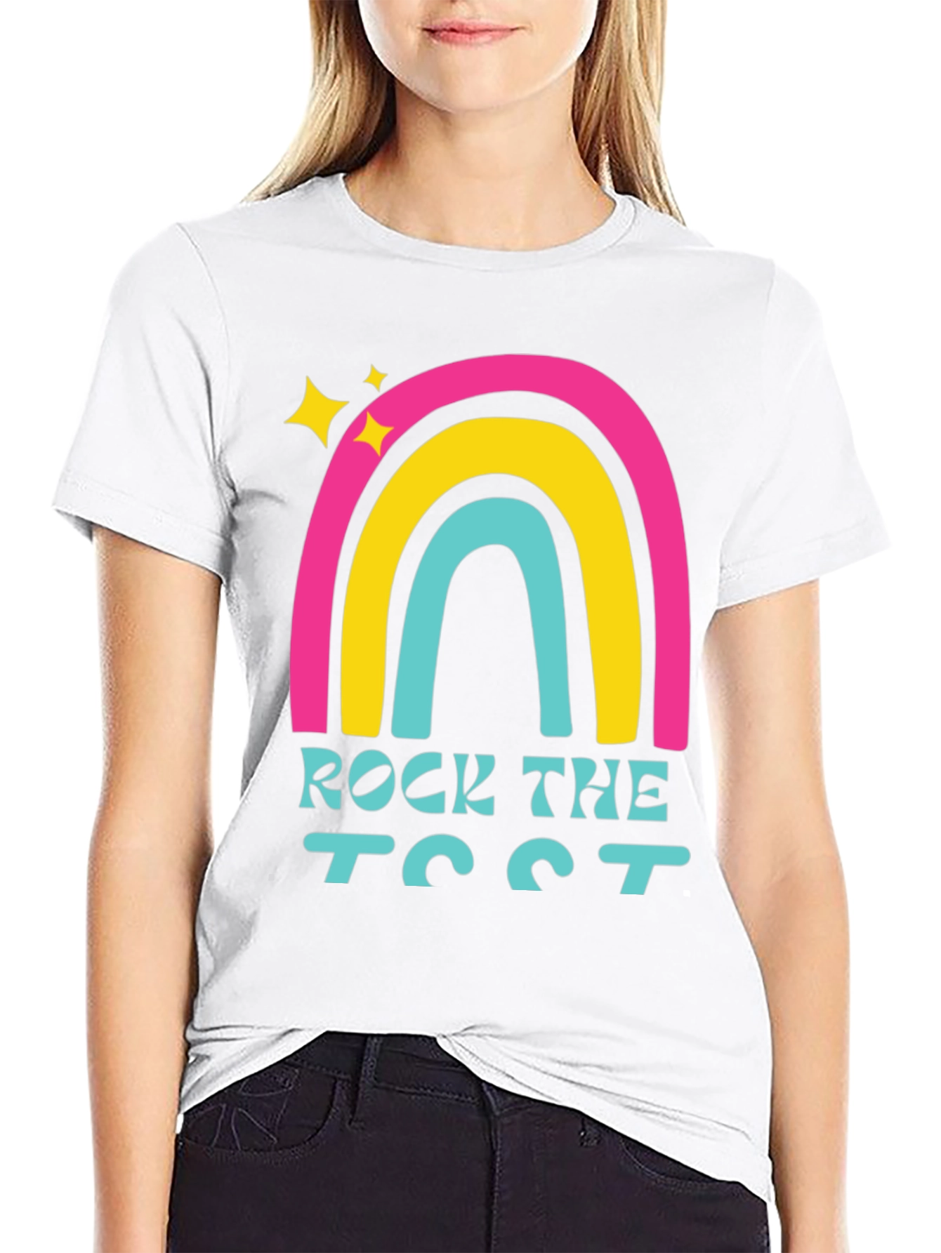 Rock the Test T-Shirt Retro Rainbow Design