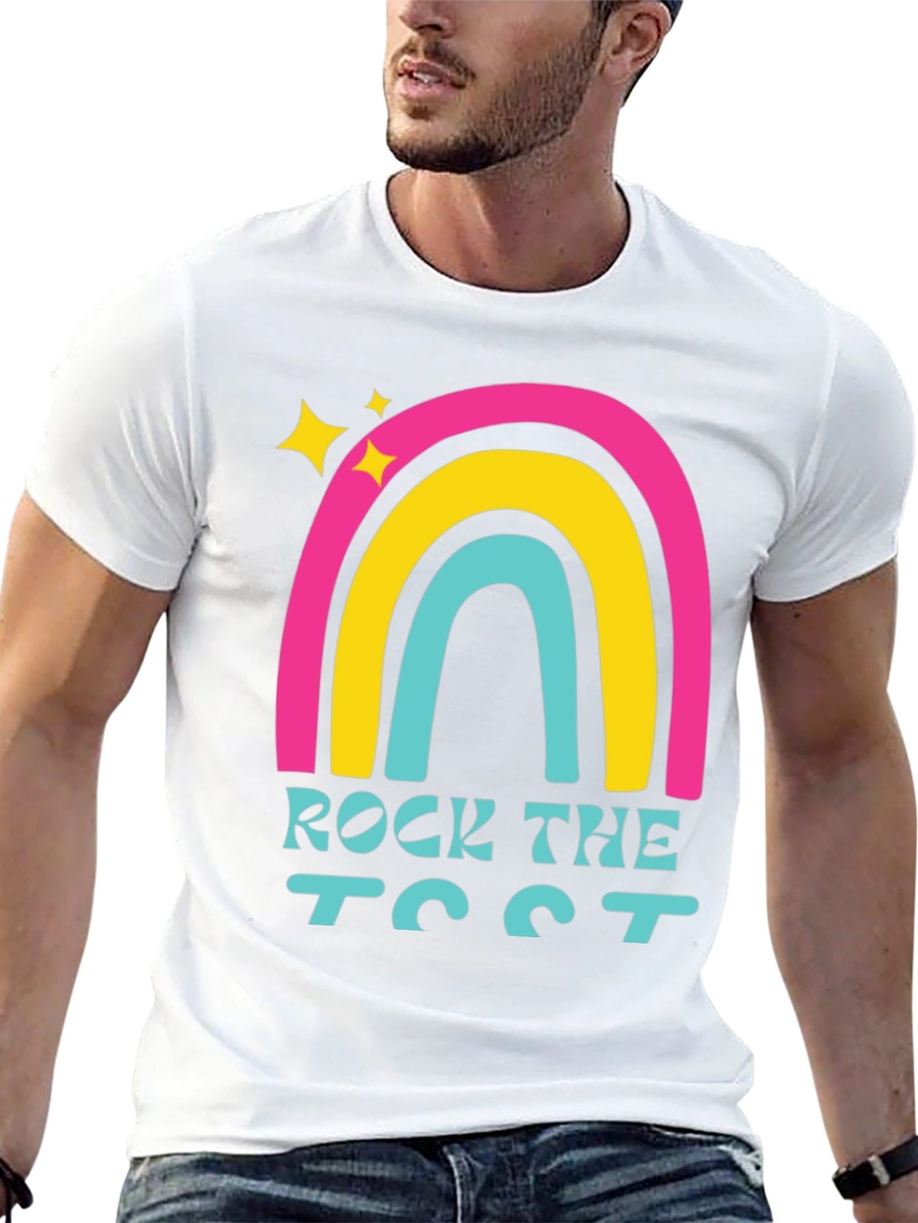 Rock the Test T-Shirt Retro Rainbow Design