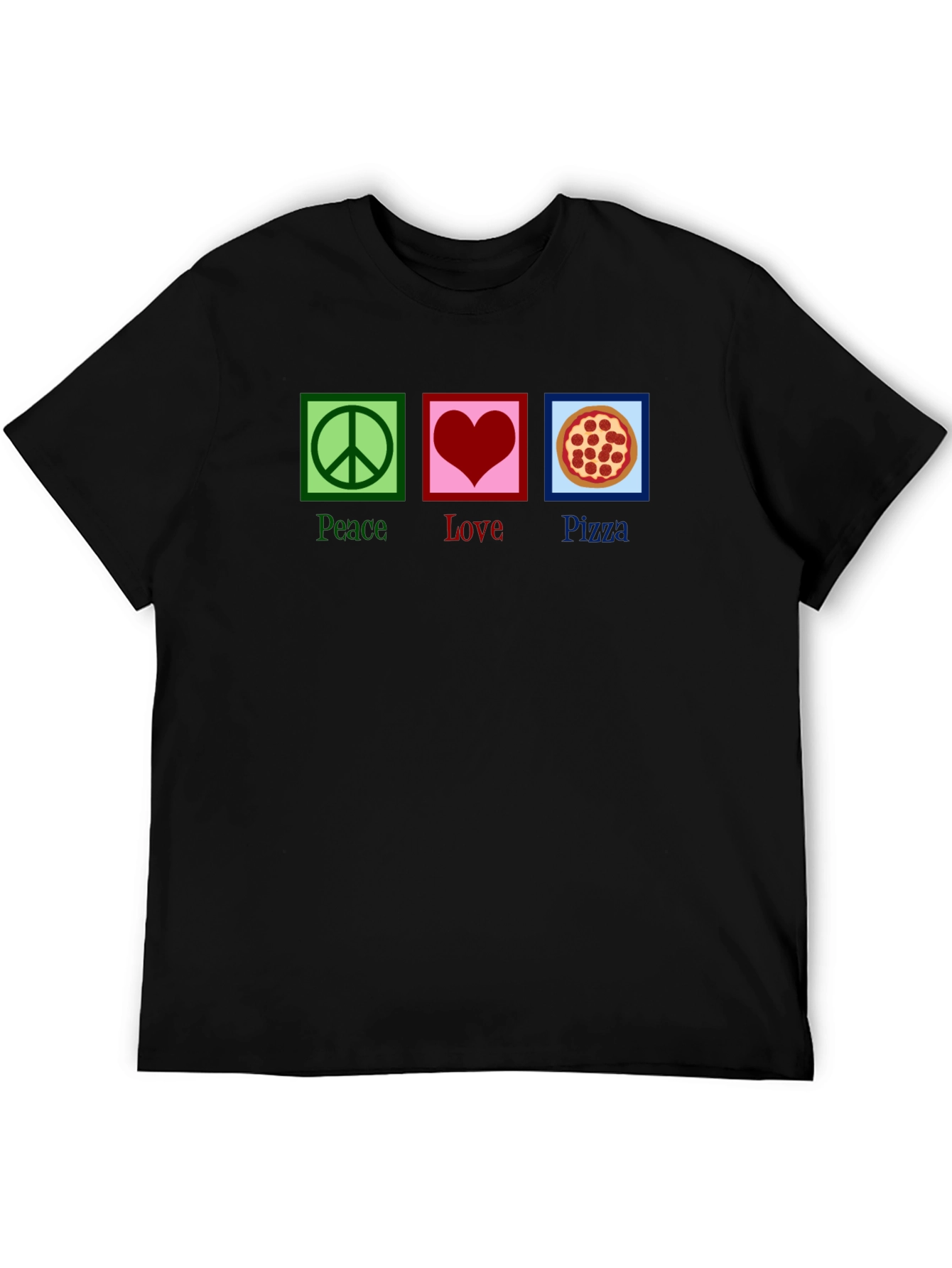 Peace Love Pizza Graphic Tee - Black Cotton T-Shirt