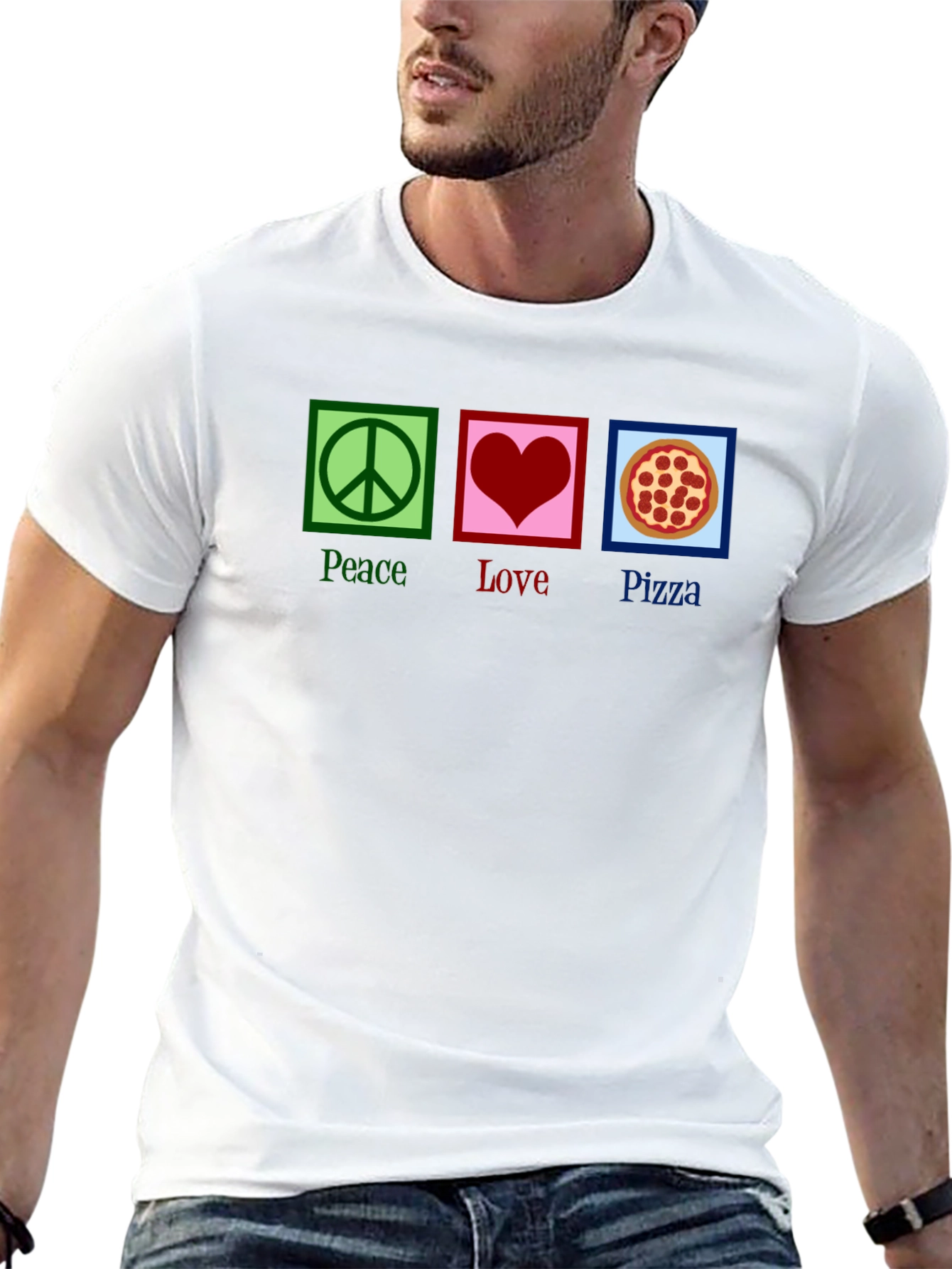 Peace Love Pizza Graphic Tee - Black Cotton T-Shirt