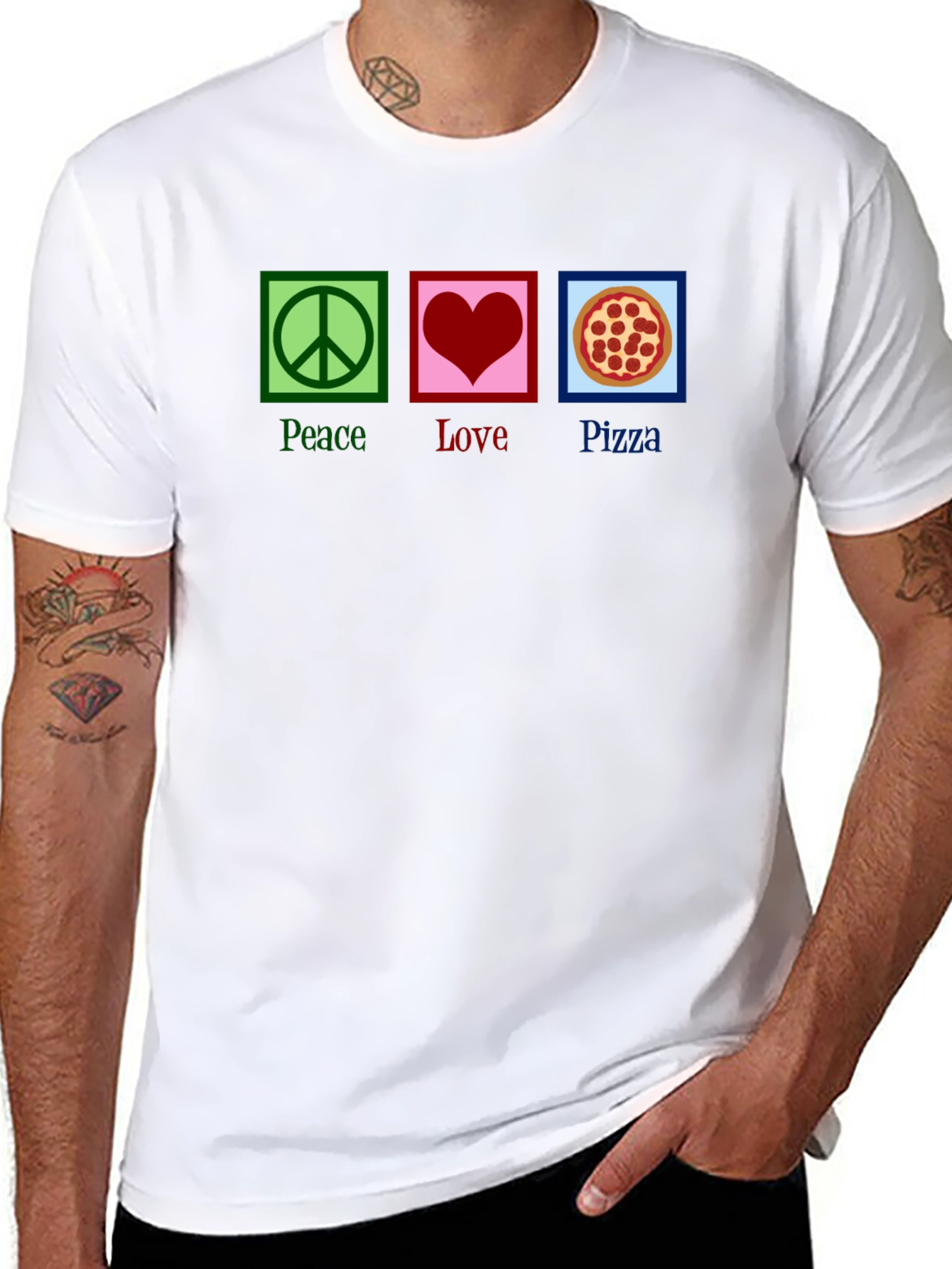 Peace Love Pizza Graphic Tee - Black Cotton T-Shirt