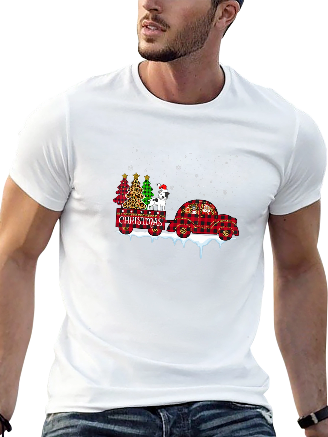Christmas Dog & Tree Plaid Truck Tee