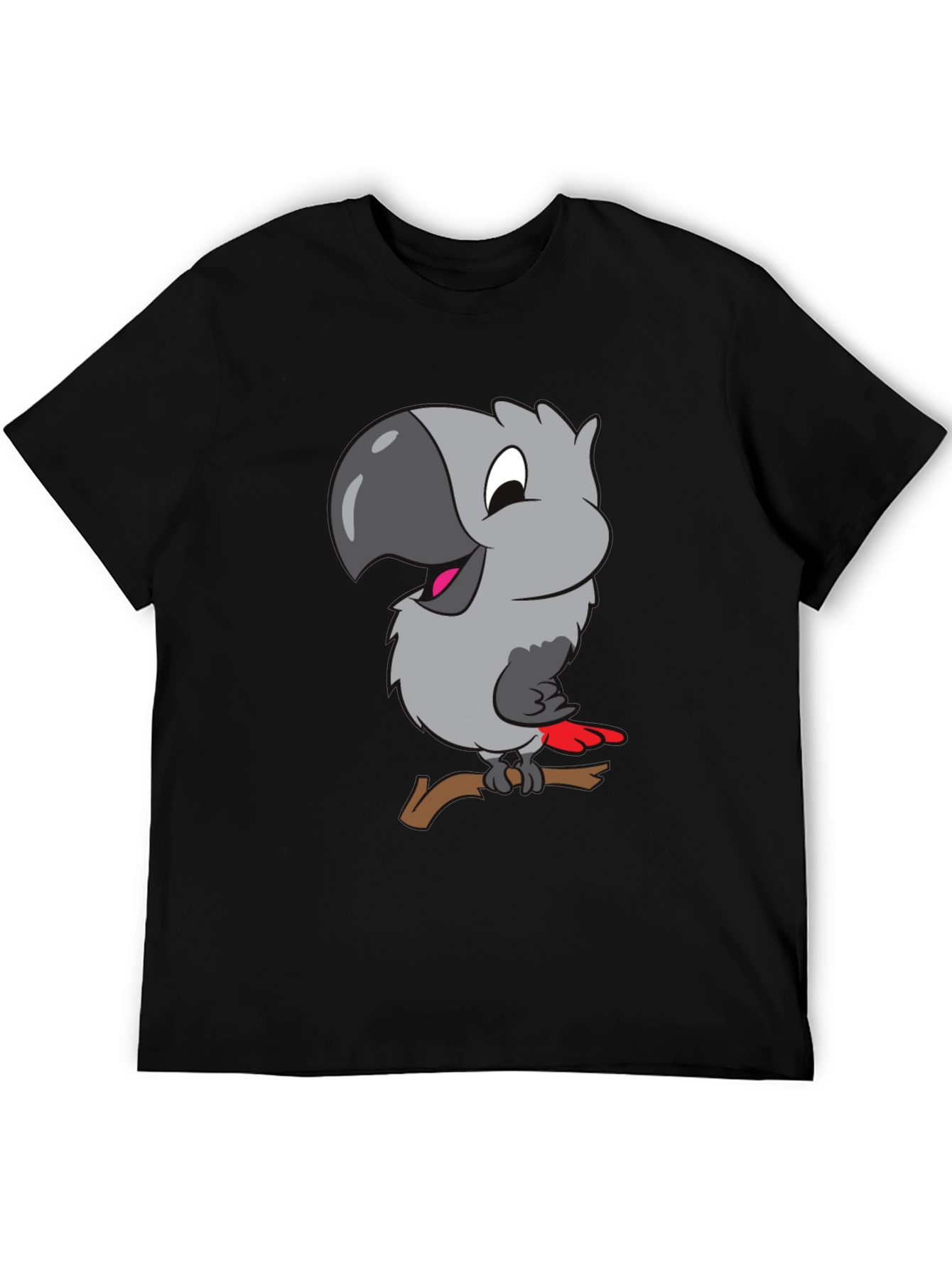 Cartoon Parrot Graphic T-Shirt - Black