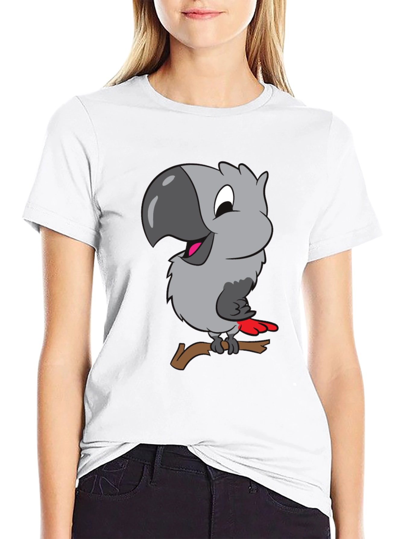 Cartoon Parrot Graphic T-Shirt - Black