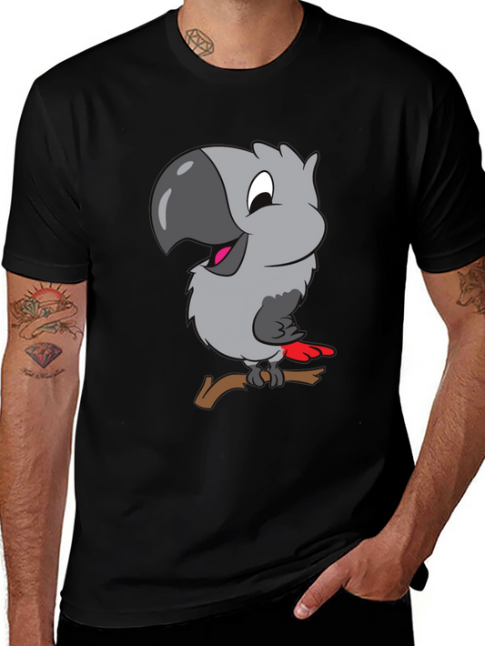 Cartoon Parrot Graphic T-Shirt - Black