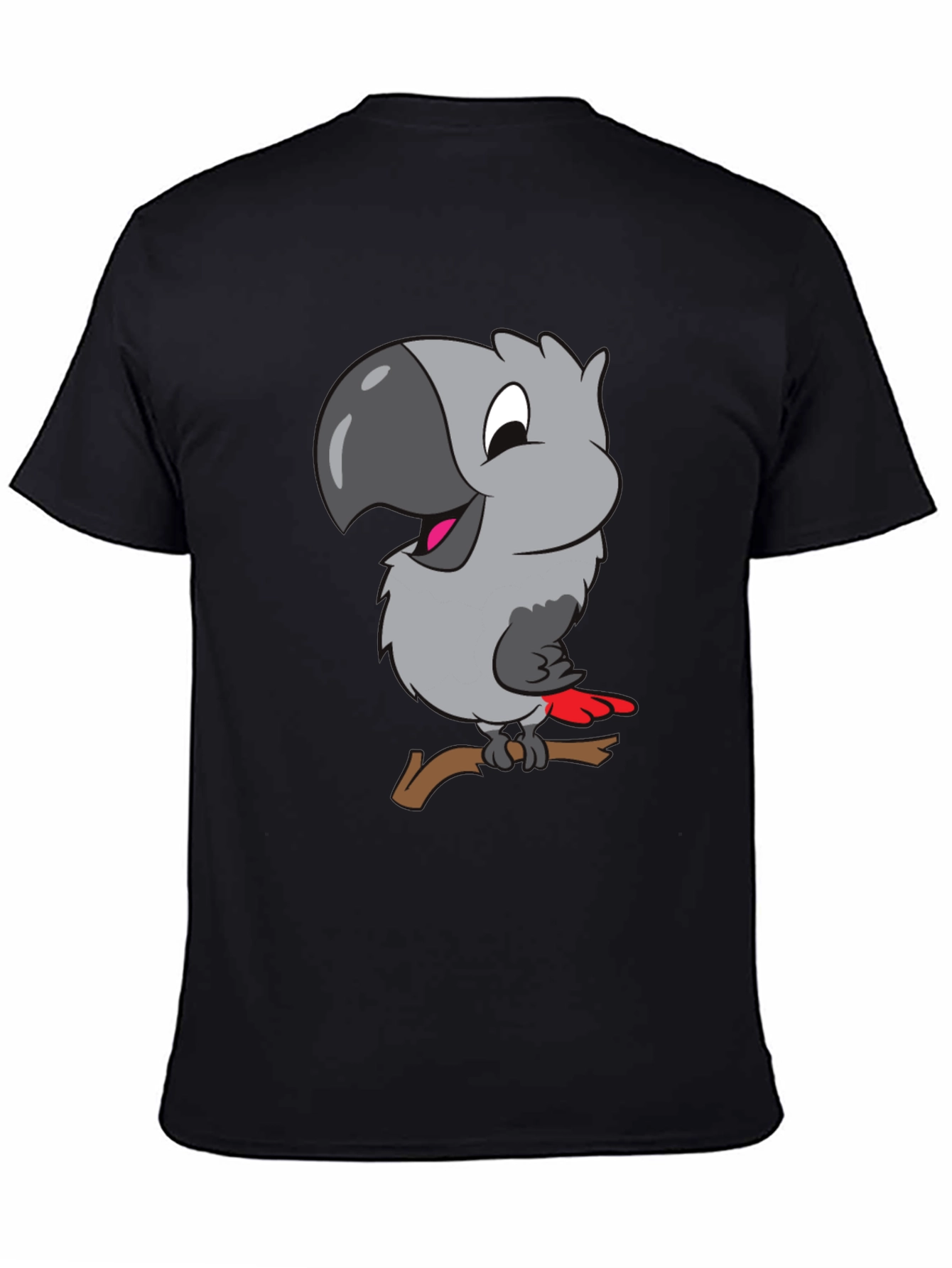 Cartoon Parrot Graphic T-Shirt - Black