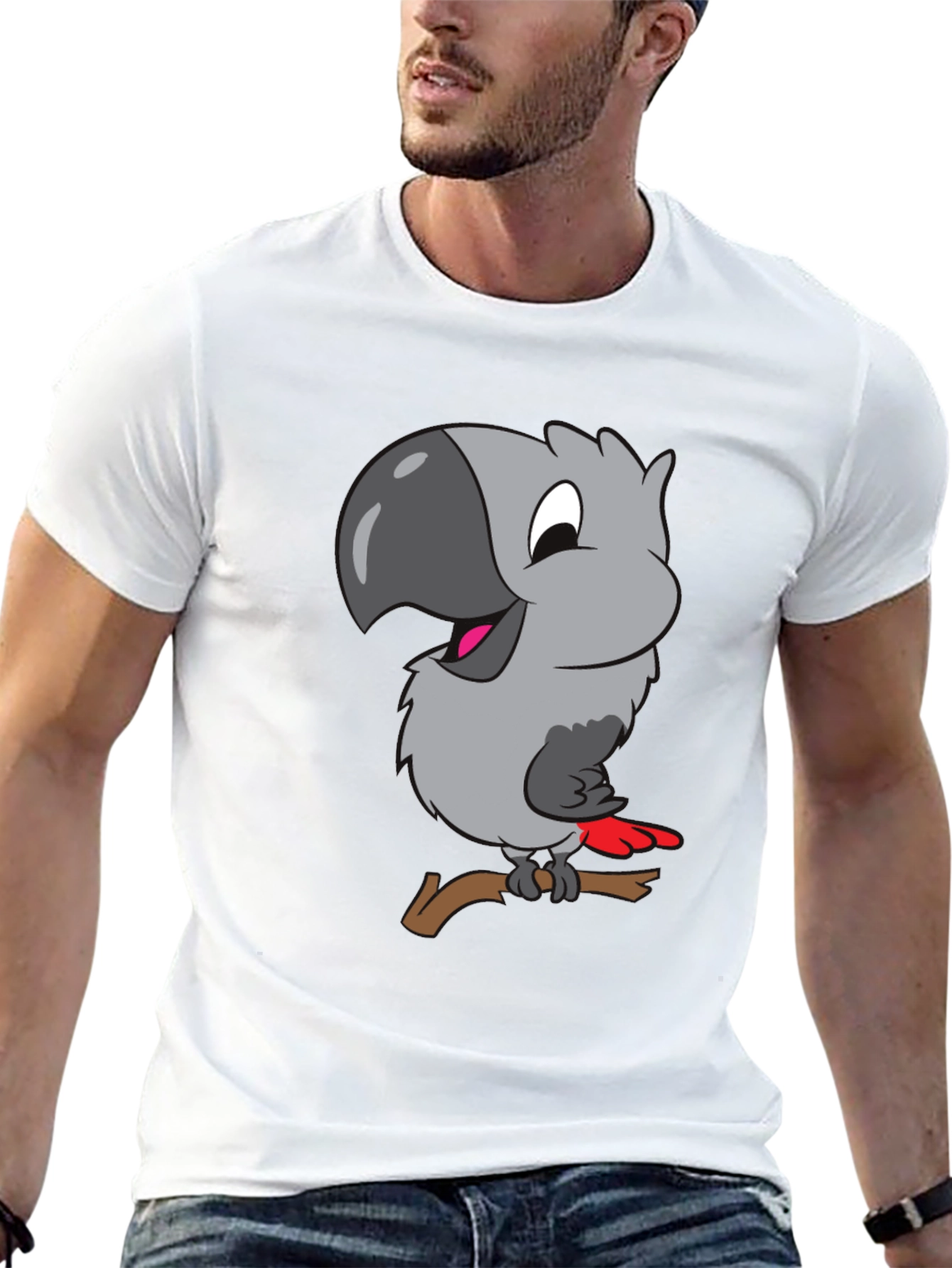Cartoon Parrot Graphic T-Shirt - Black