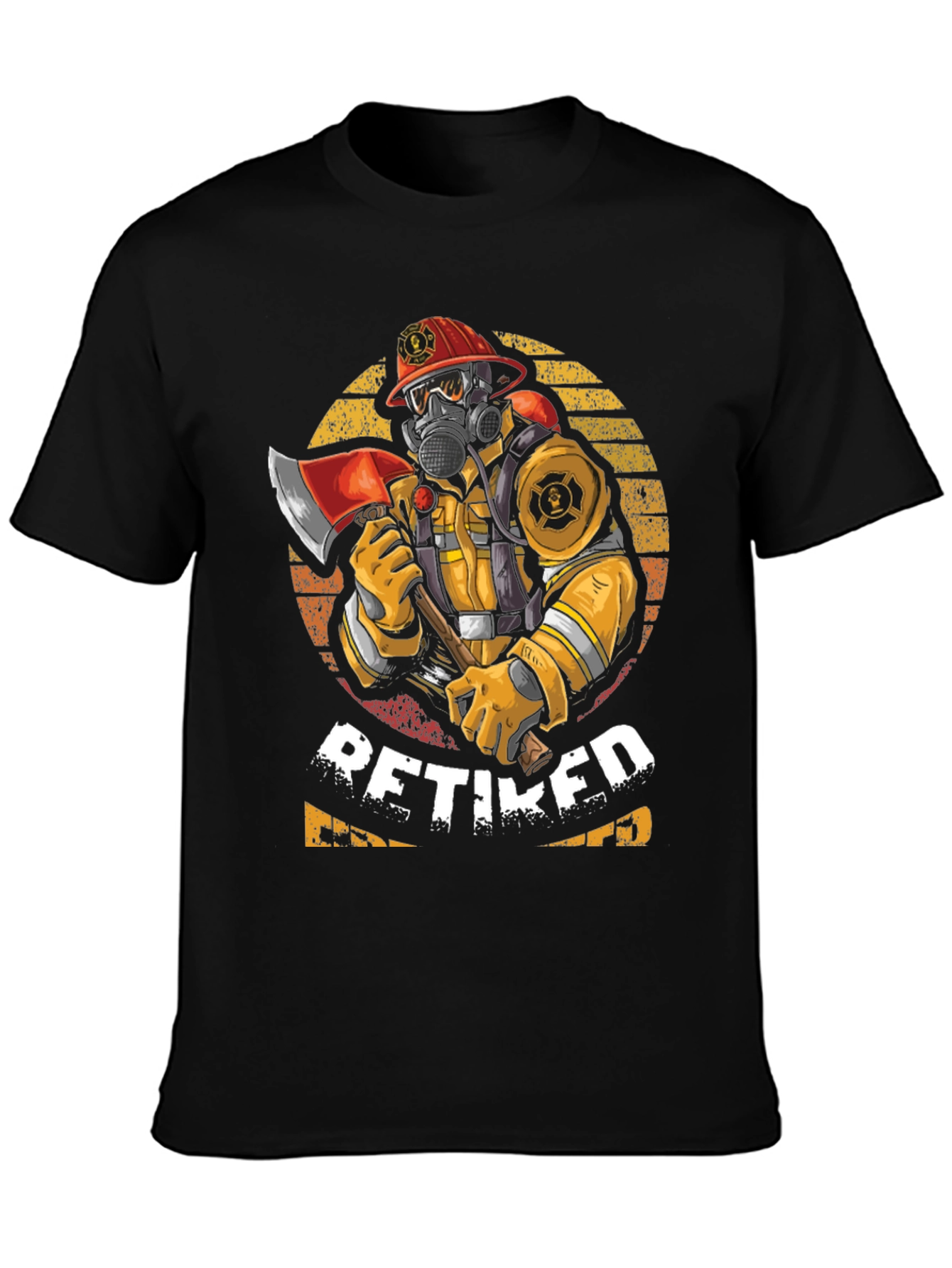 Retired Firefighter T-Shirt Axe Mask Helmet Design