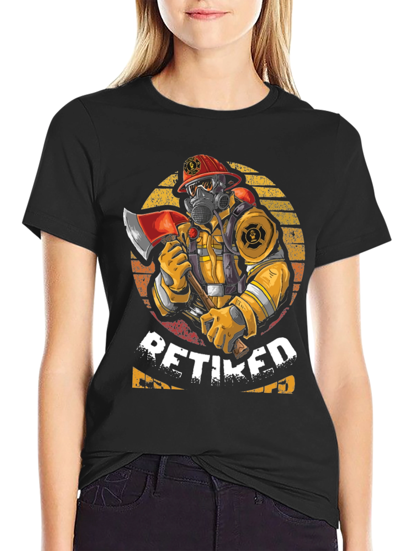 Retired Firefighter T-Shirt Axe Mask Helmet Design