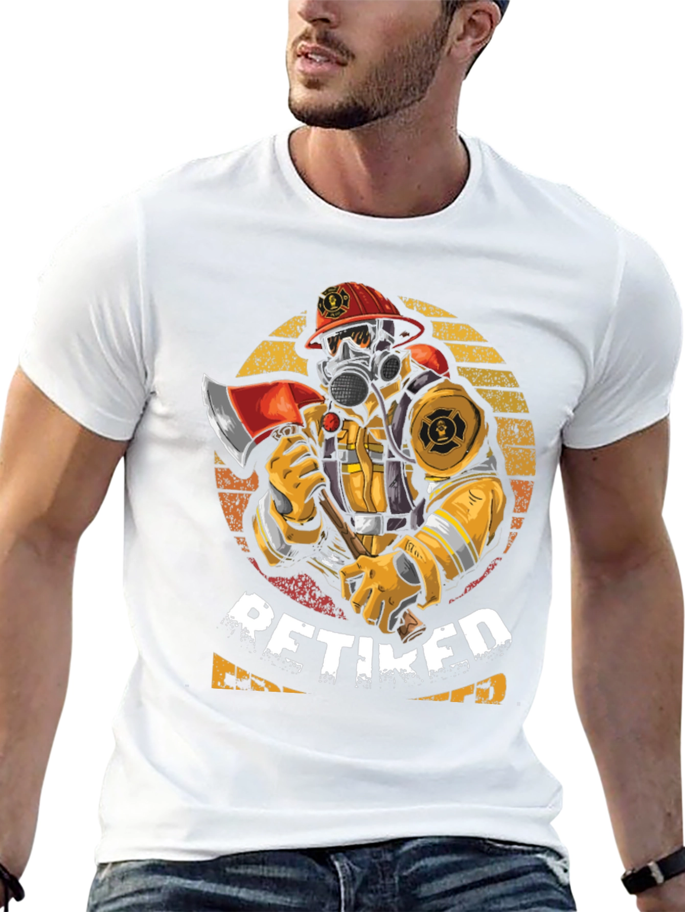 Retired Firefighter T-Shirt Axe Mask Helmet Design