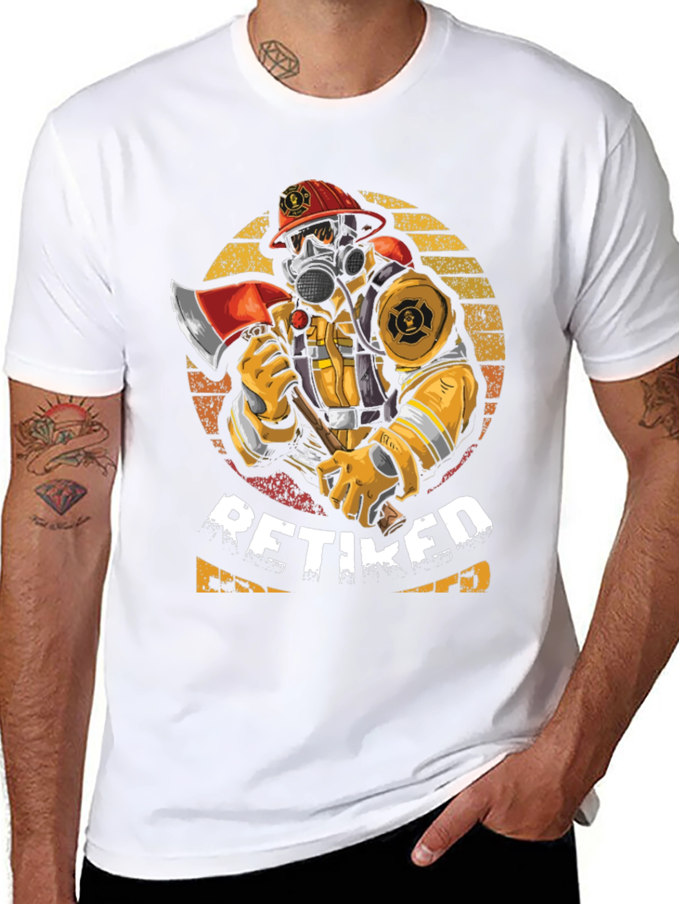 Retired Firefighter T-Shirt Axe Mask Helmet Design