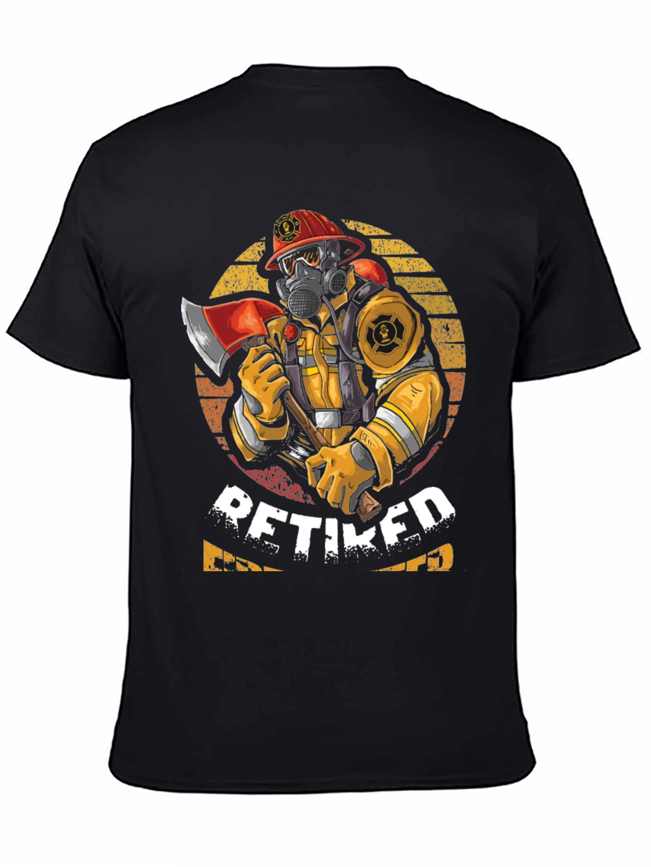 Retired Firefighter T-Shirt Axe Mask Helmet Design