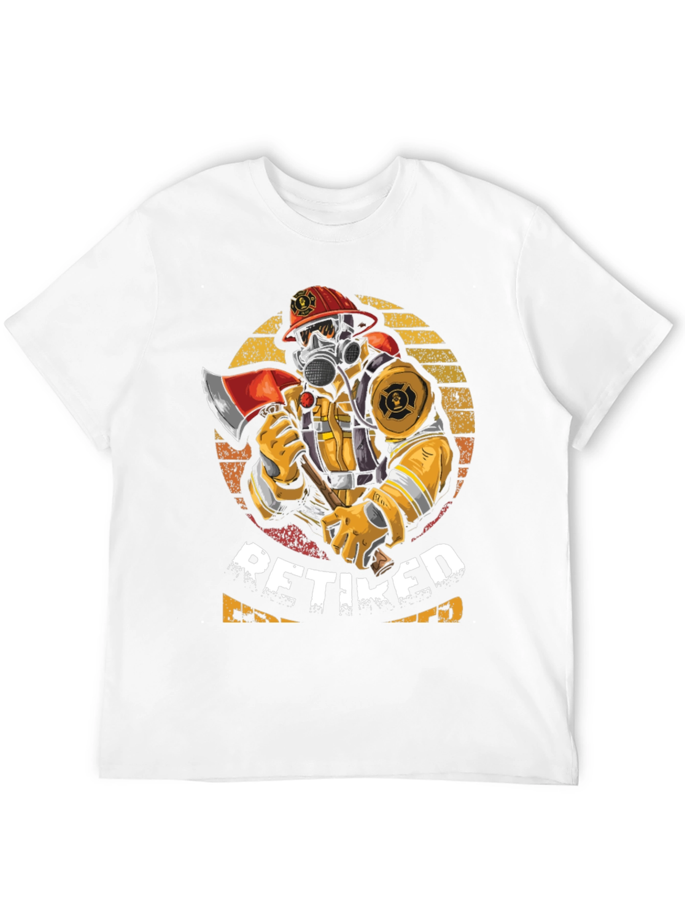 Retired Firefighter T-Shirt Axe Mask Helmet Design