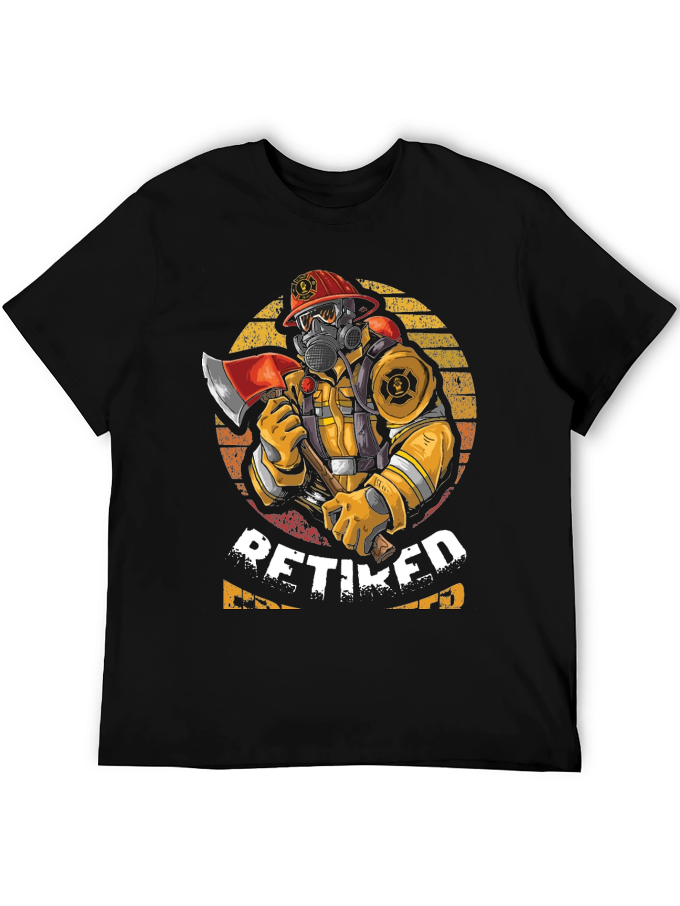Retired Firefighter T-Shirt Axe Mask Helmet Design