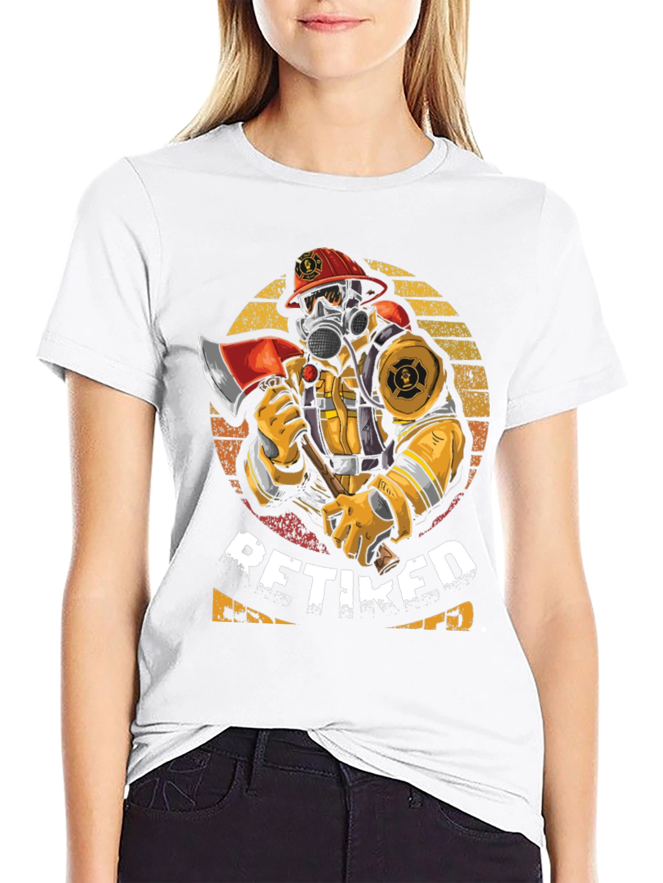 Retired Firefighter T-Shirt Axe Mask Helmet Design