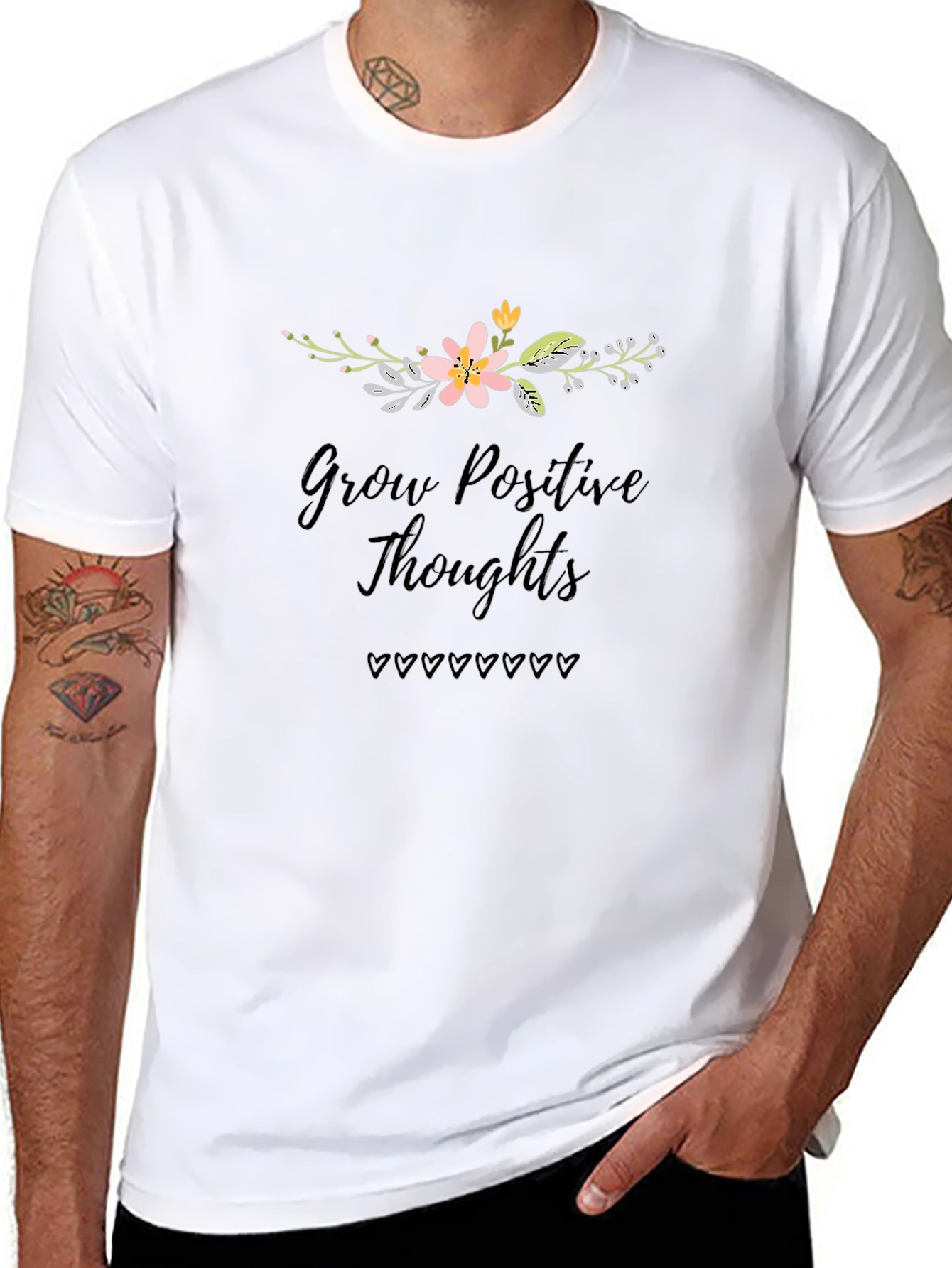 Grow Positive Thoughts Black Graphic T-Shirt