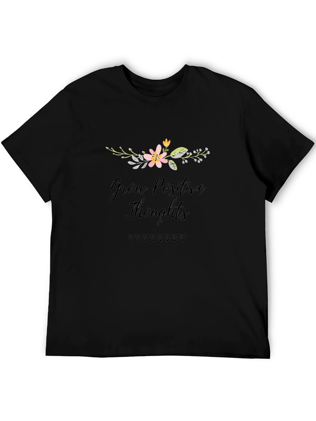 Grow Positive Thoughts Black Graphic T-Shirt
