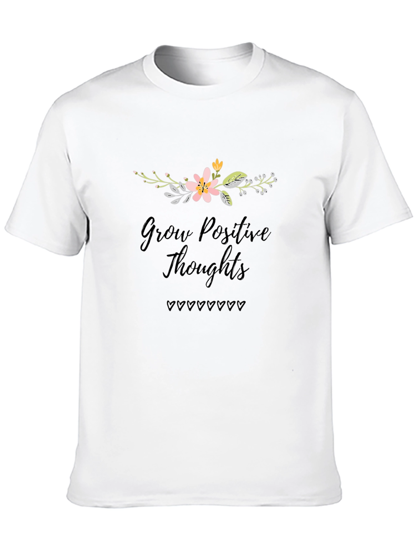Grow Positive Thoughts Black Graphic T-Shirt
