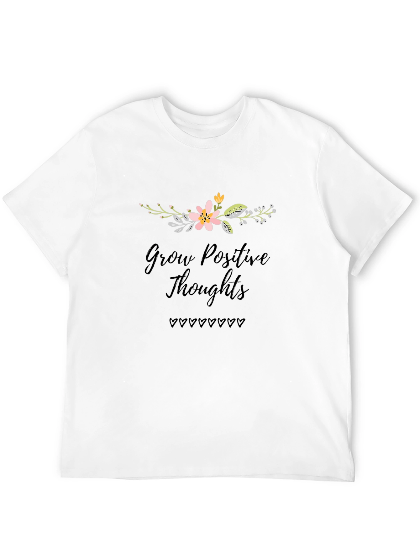 Grow Positive Thoughts Black Graphic T-Shirt