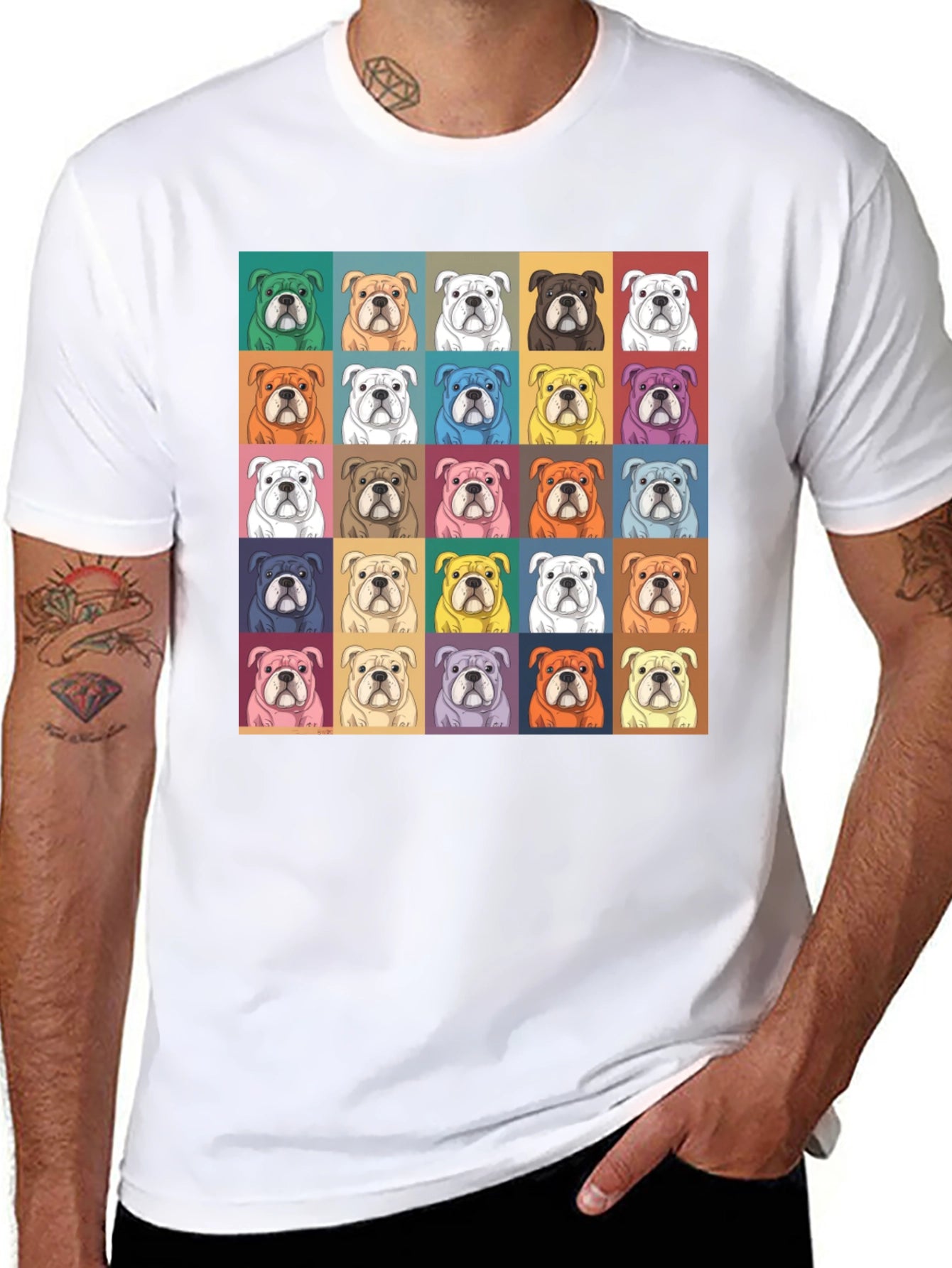 Bulldog Pop Art Mens Graphic Tee