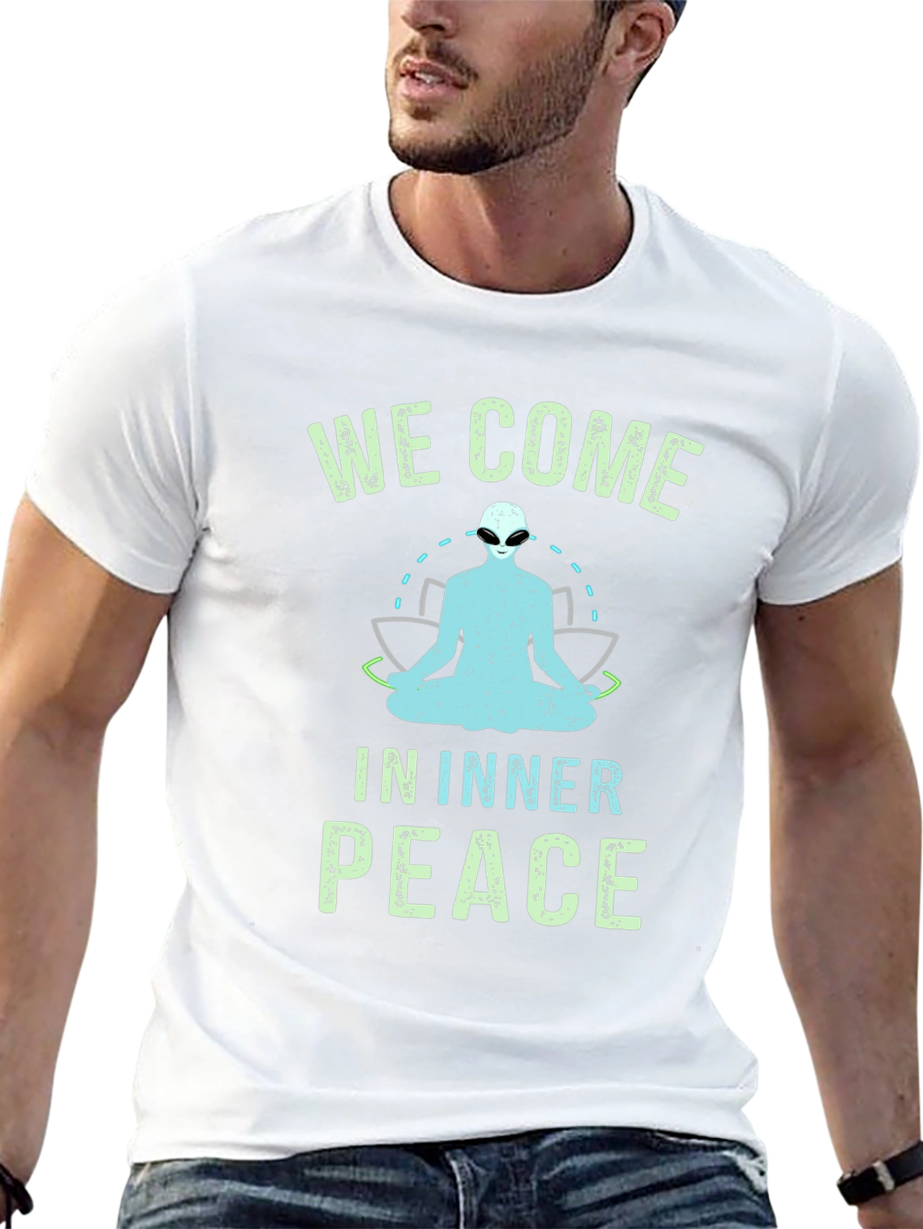 We Come In Inner Peace Alien Graphic T-Shirt