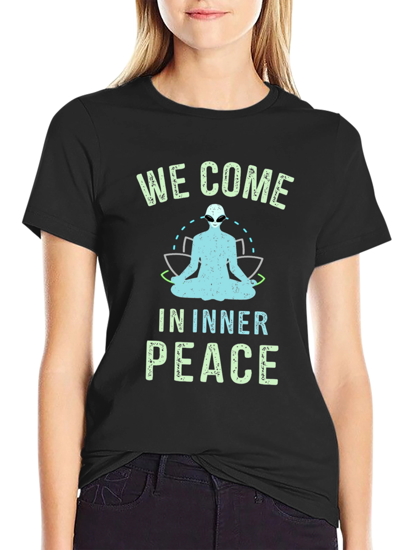 We Come In Inner Peace Alien Graphic T-Shirt