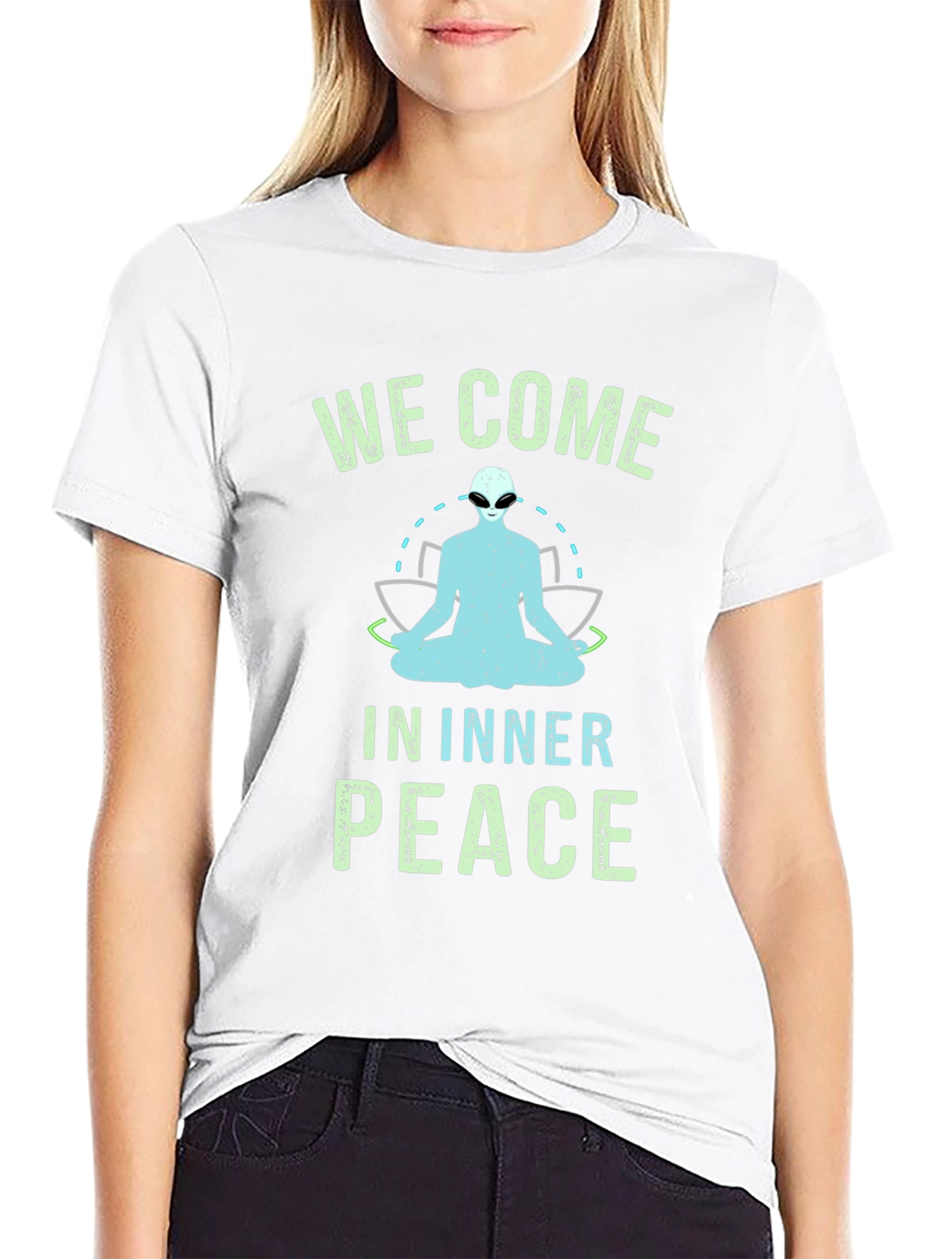 We Come In Inner Peace Alien Graphic T-Shirt