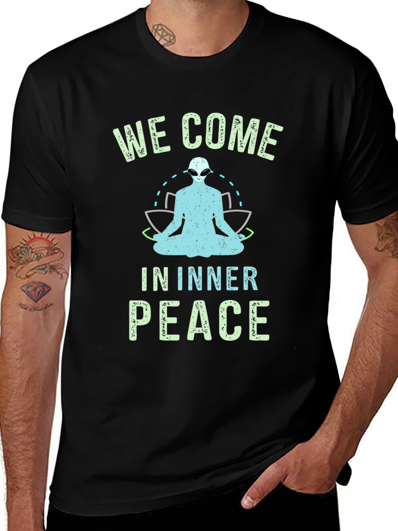 We Come In Inner Peace Alien Graphic T-Shirt