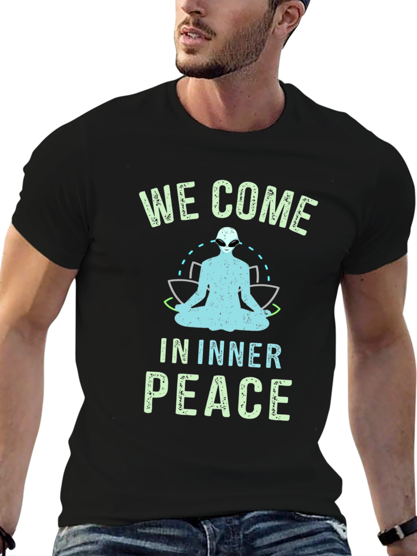 We Come In Inner Peace Alien Graphic T-Shirt