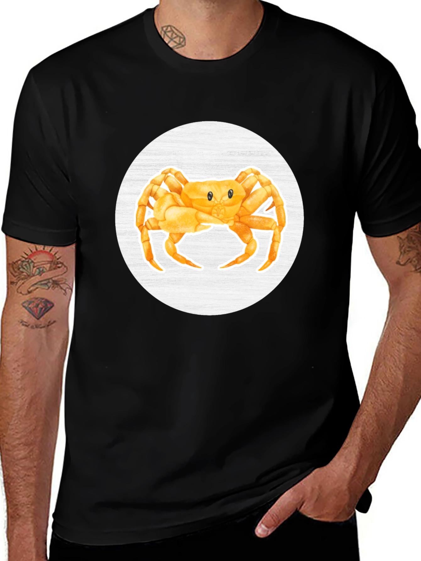 Crab Graphic Tee - Black Cotton Casual Shirt
