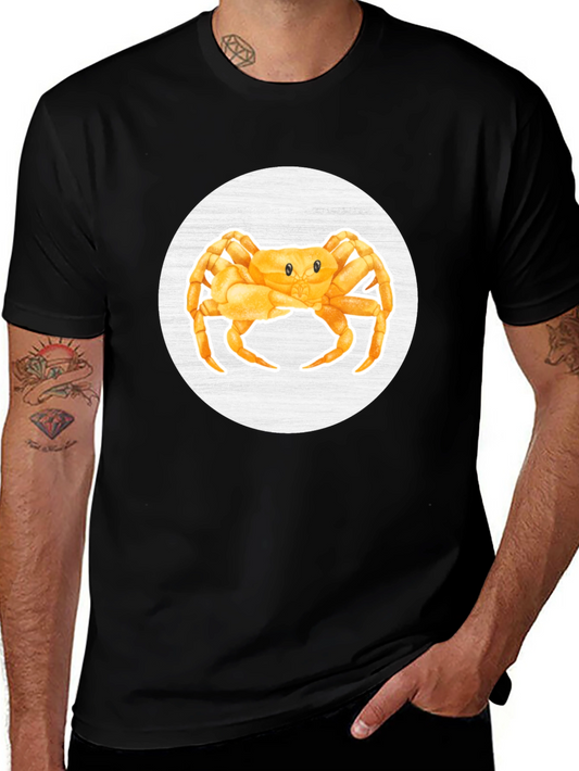 Crab Graphic Tee - Black Cotton Casual Shirt