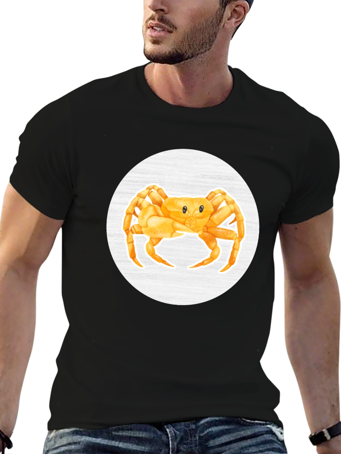 Crab Graphic Tee - Black Cotton Casual Shirt
