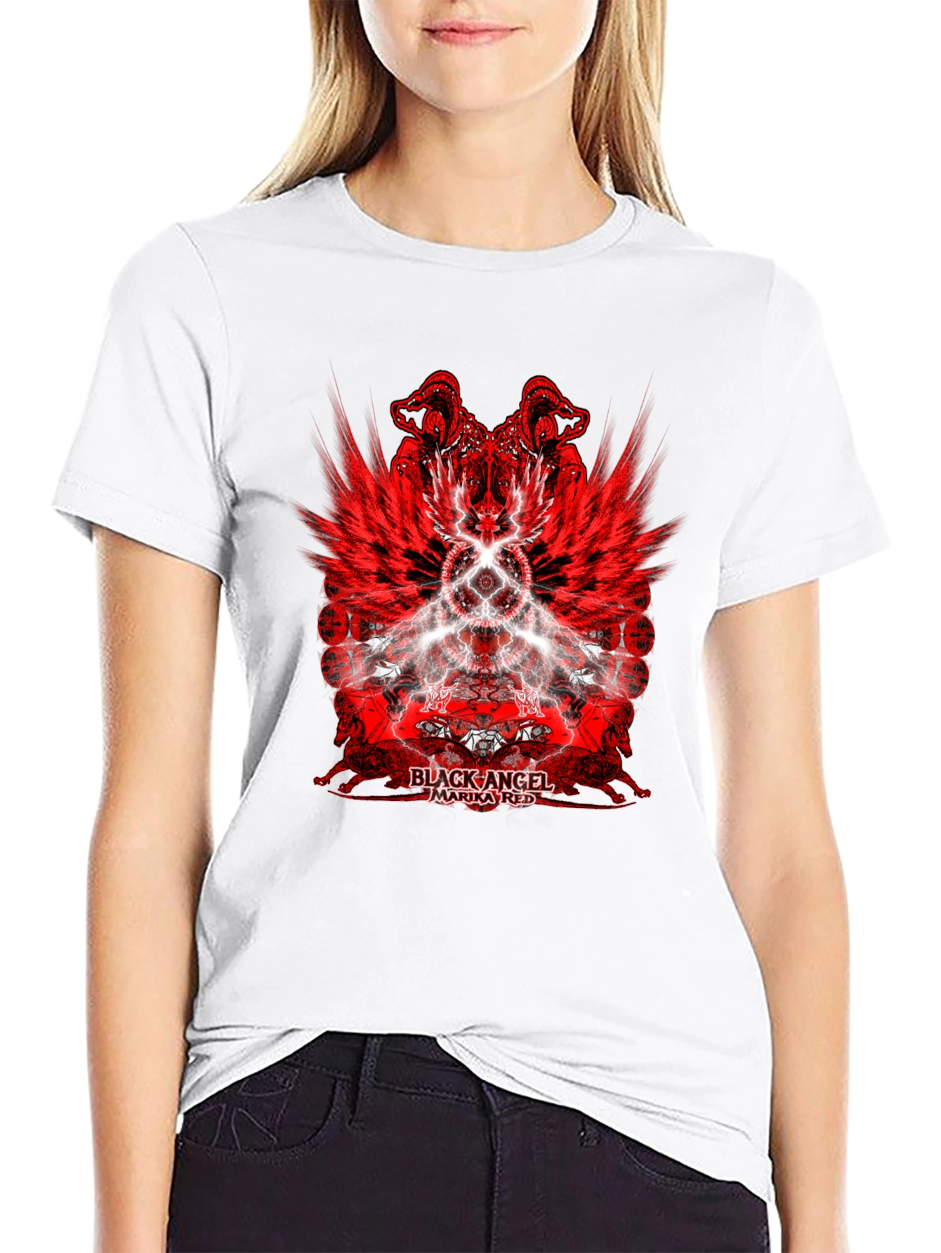 Black Angel Marika Red Graphic T-Shirt
