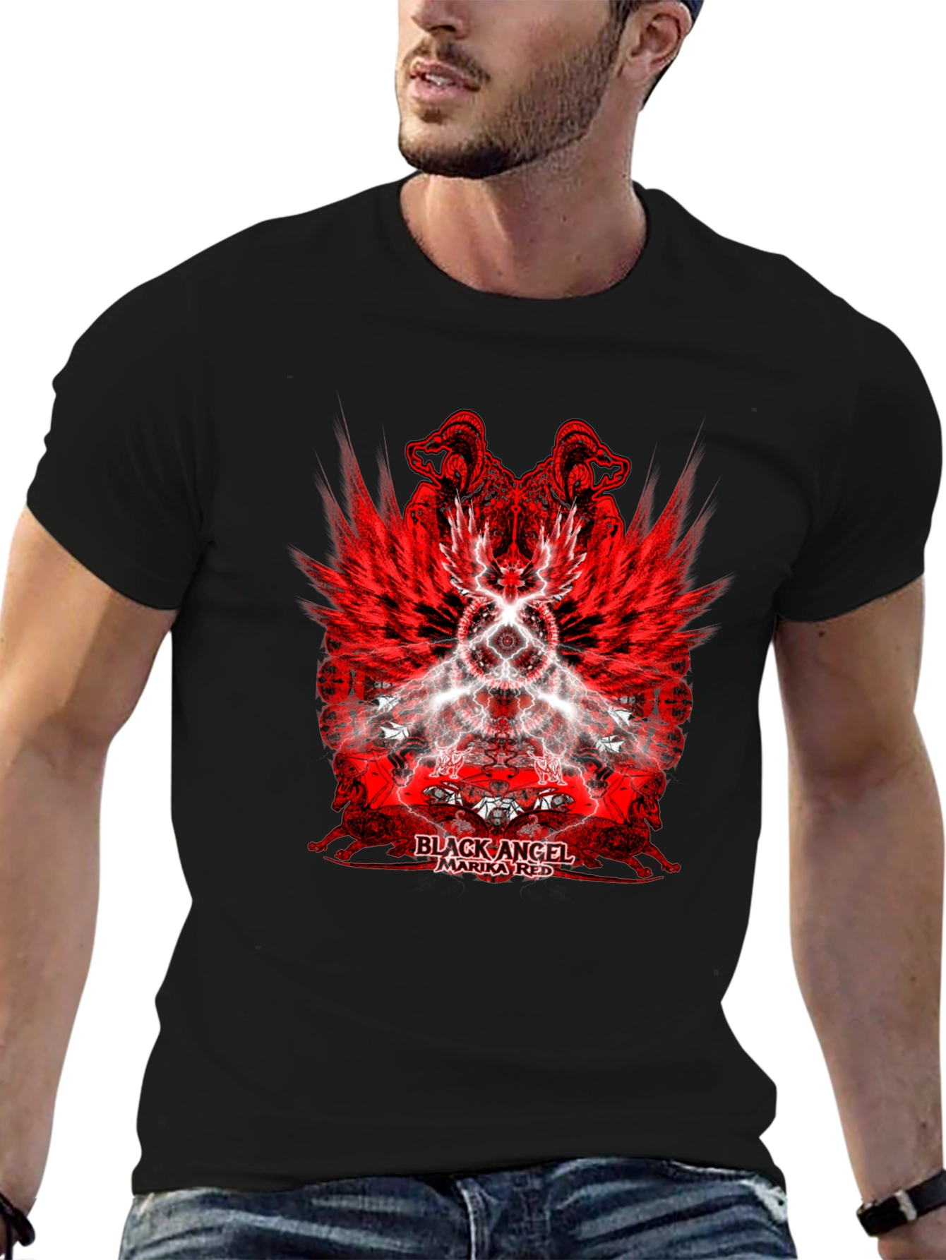 Black Angel Marika Red Graphic T-Shirt