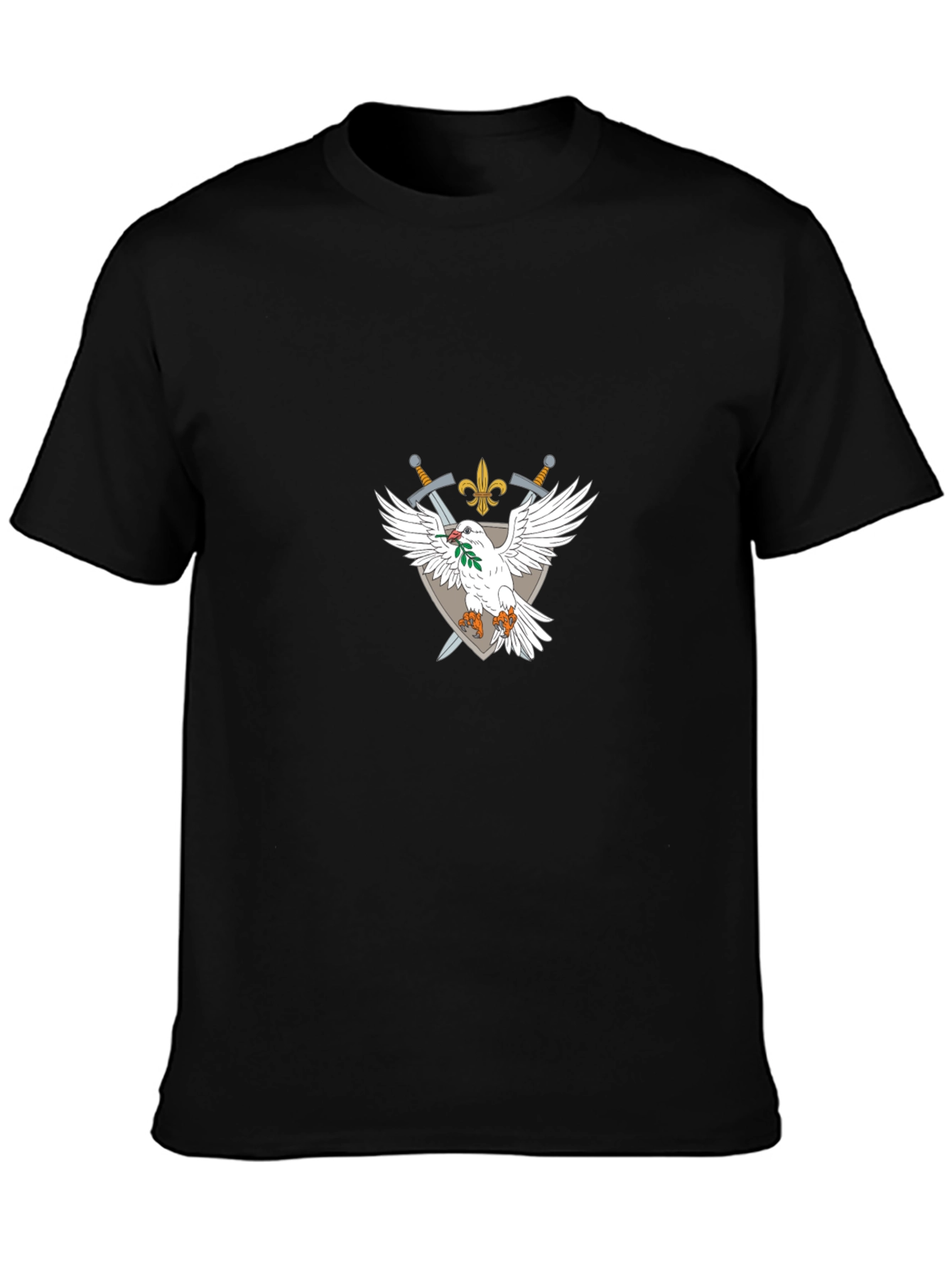 Emblem Tee: White Dove Crossed Swords Fleur-de-lis