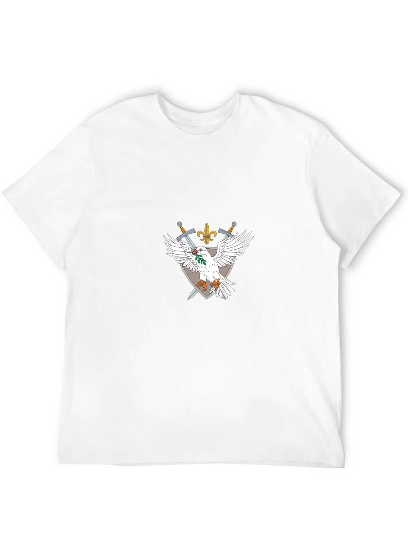Emblem Tee: White Dove Crossed Swords Fleur-de-lis