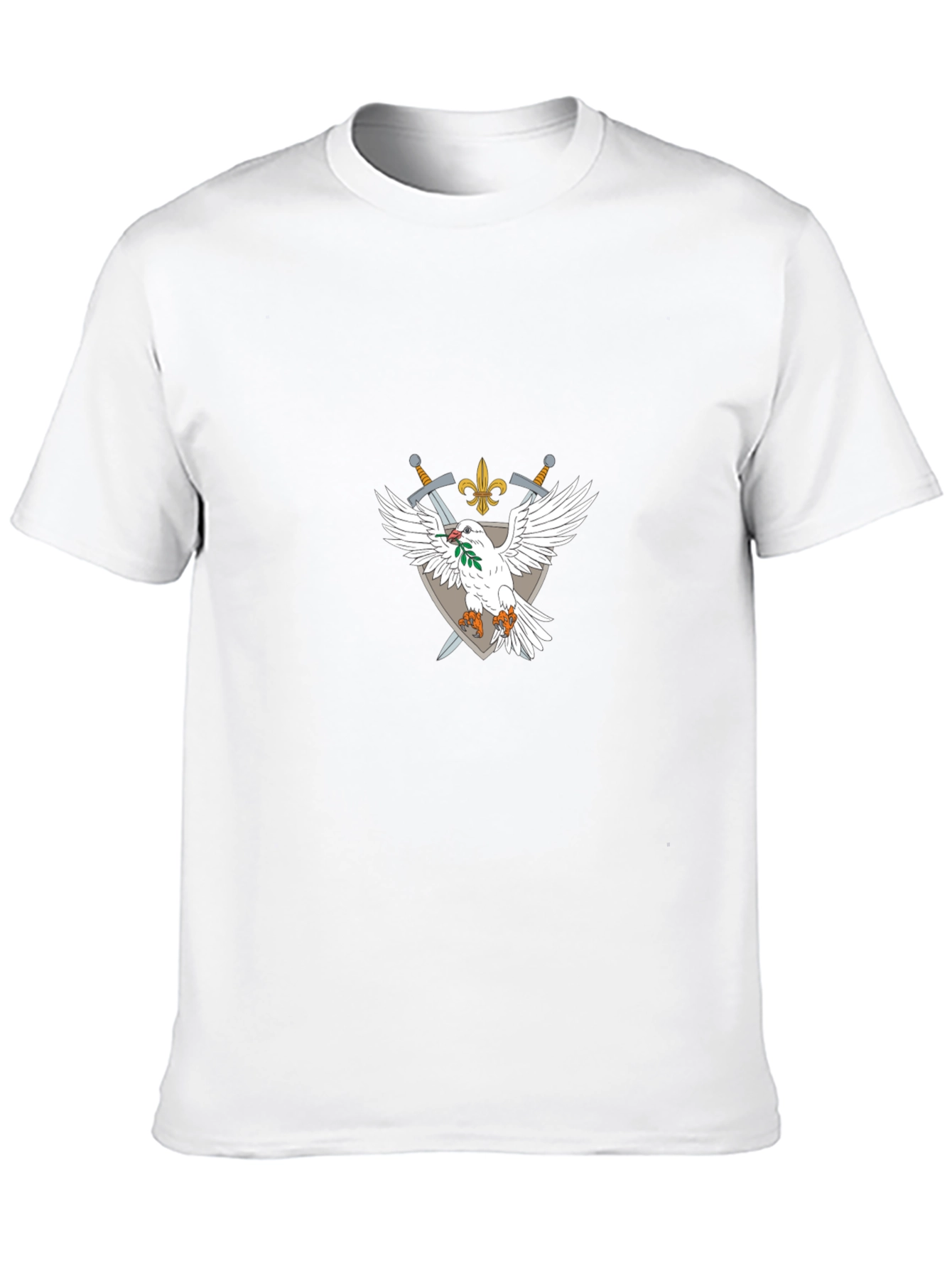 Emblem Tee: White Dove Crossed Swords Fleur-de-lis
