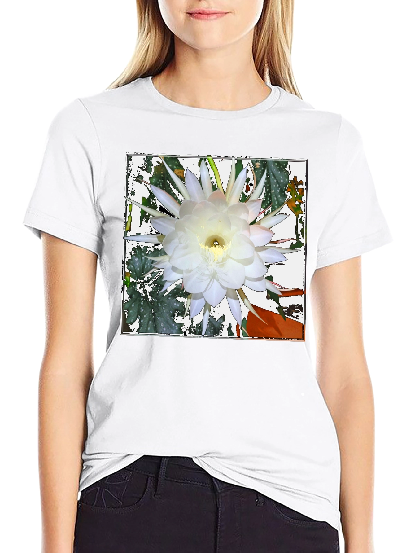 Floral Graphic Tee - Night Blooming Cereus Design