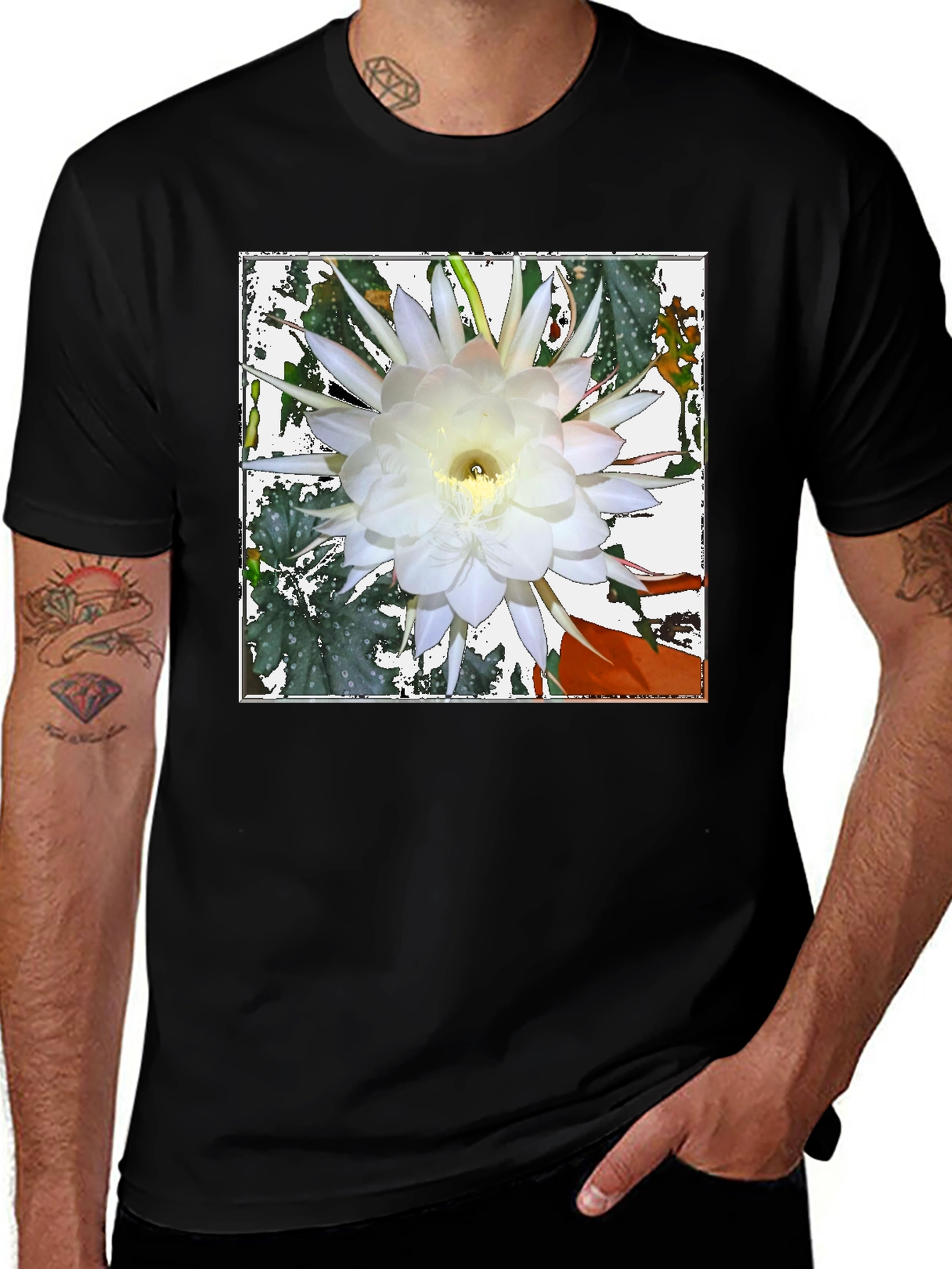 Floral Graphic Tee - Night Blooming Cereus Design