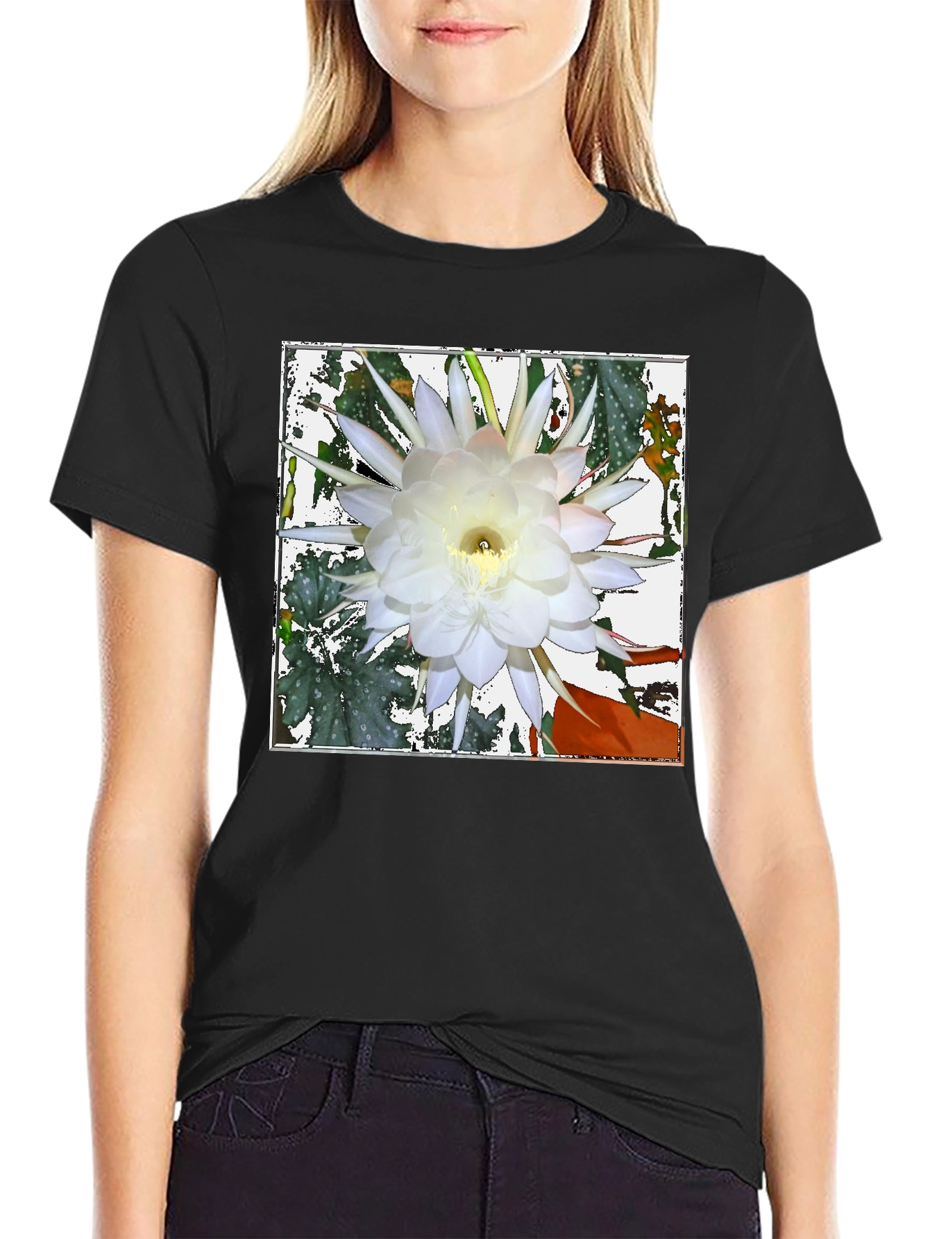 Floral Graphic Tee - Night Blooming Cereus Design