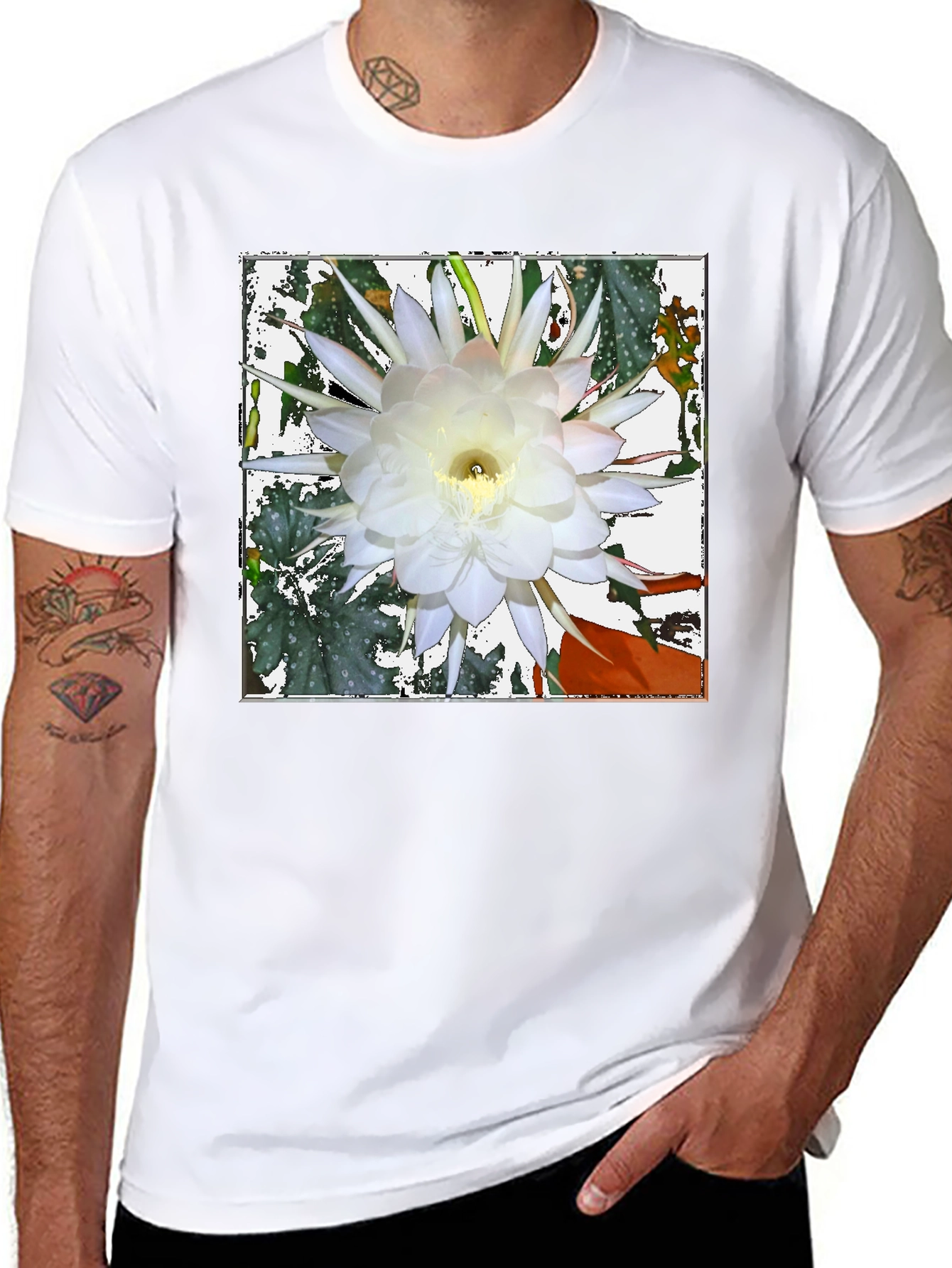 Floral Graphic Tee - Night Blooming Cereus Design