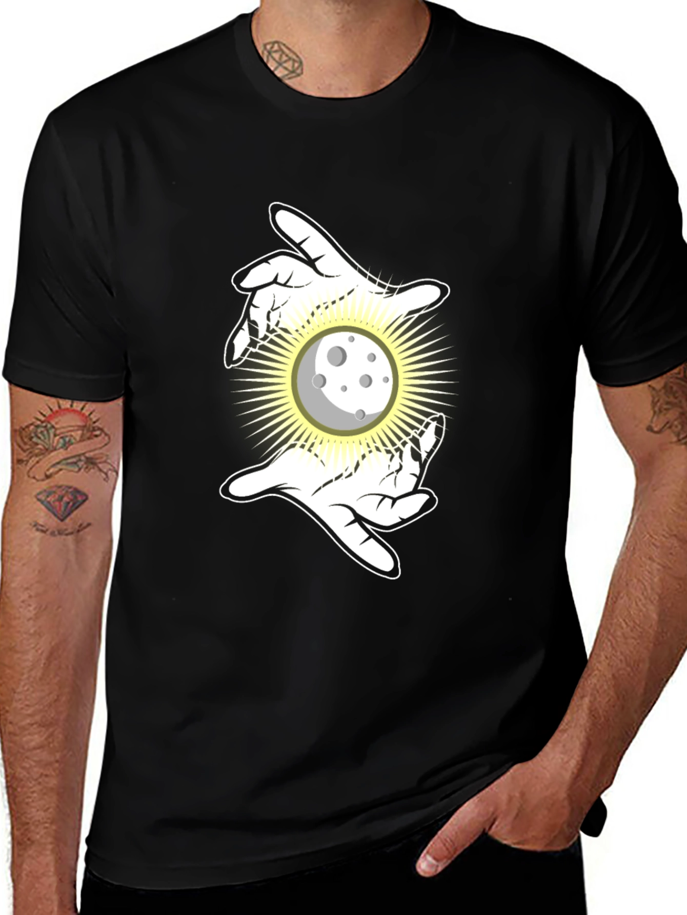 Mystic Moon Hands Black T-Shirt