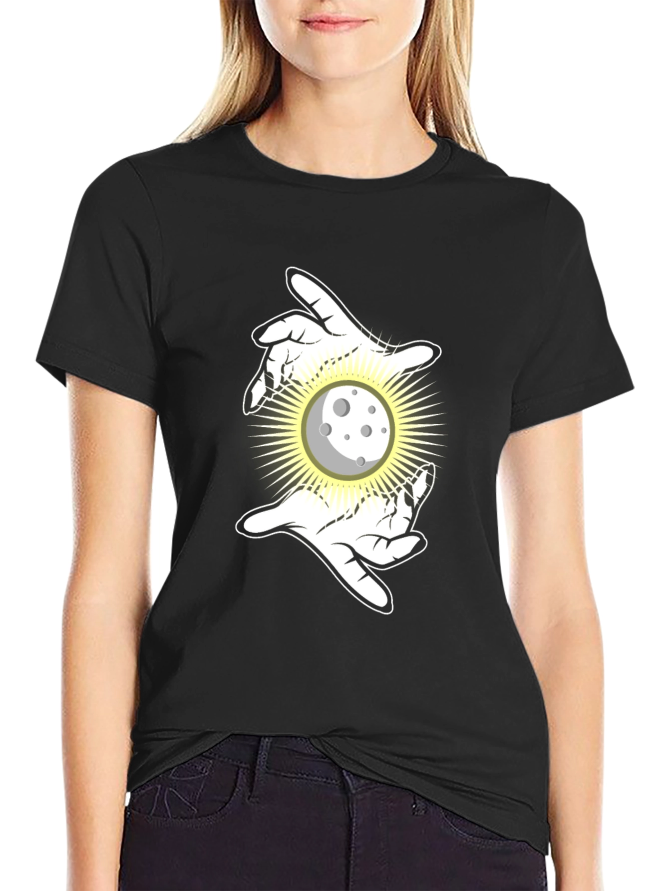 Mystic Moon Hands Black T-Shirt