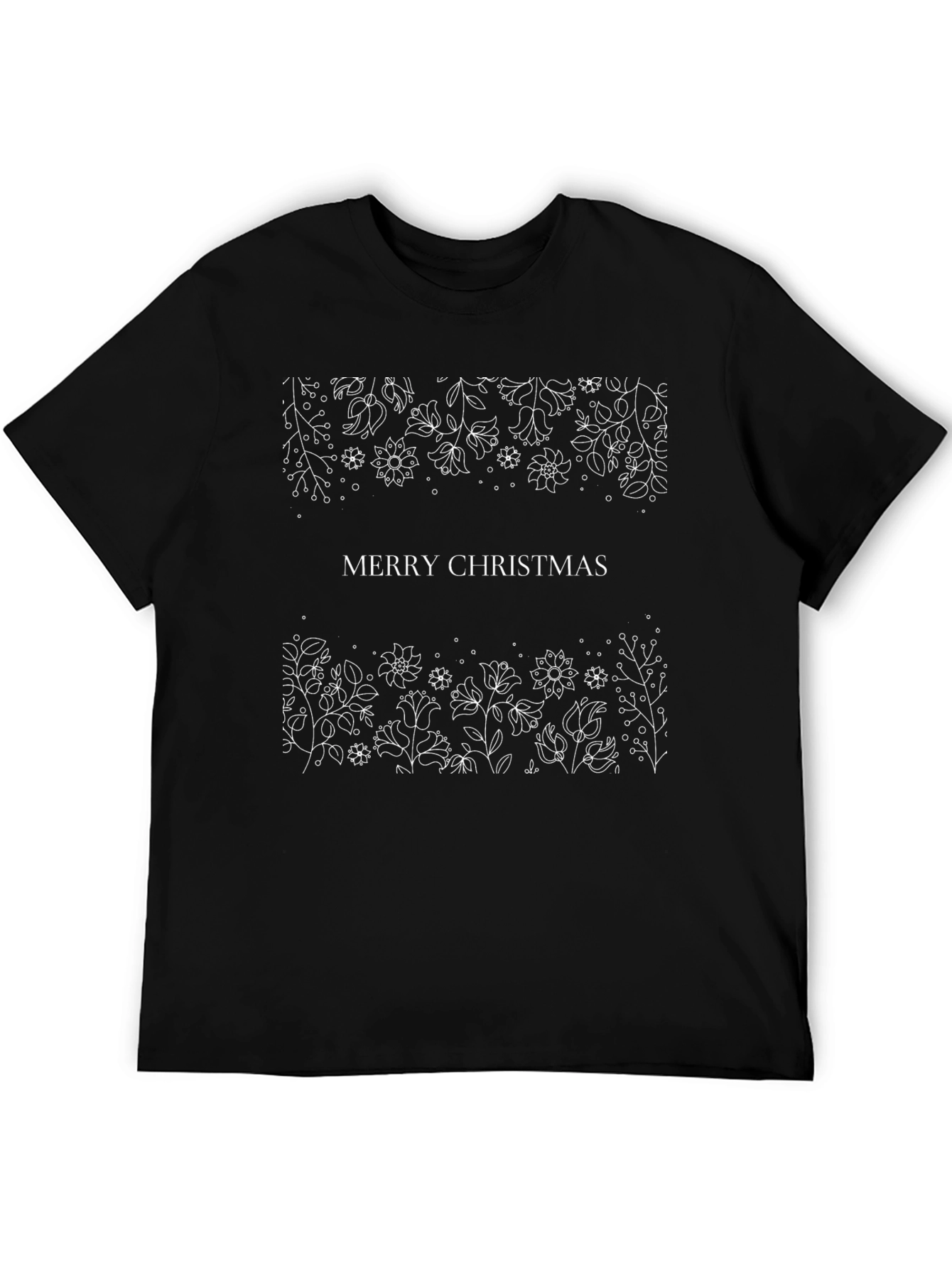 Merry Christmas Floral Tee - Black Holiday T-Shirt